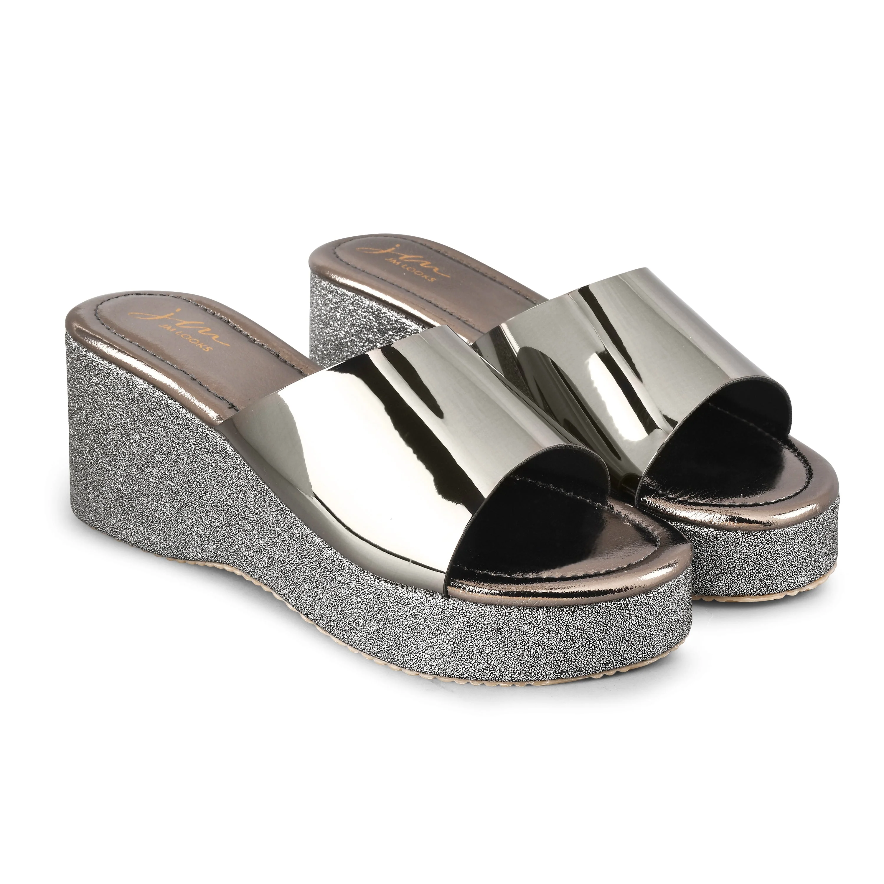 Jm Looks Metallic Slide Wedge Heels for Women & Girls - Image 17