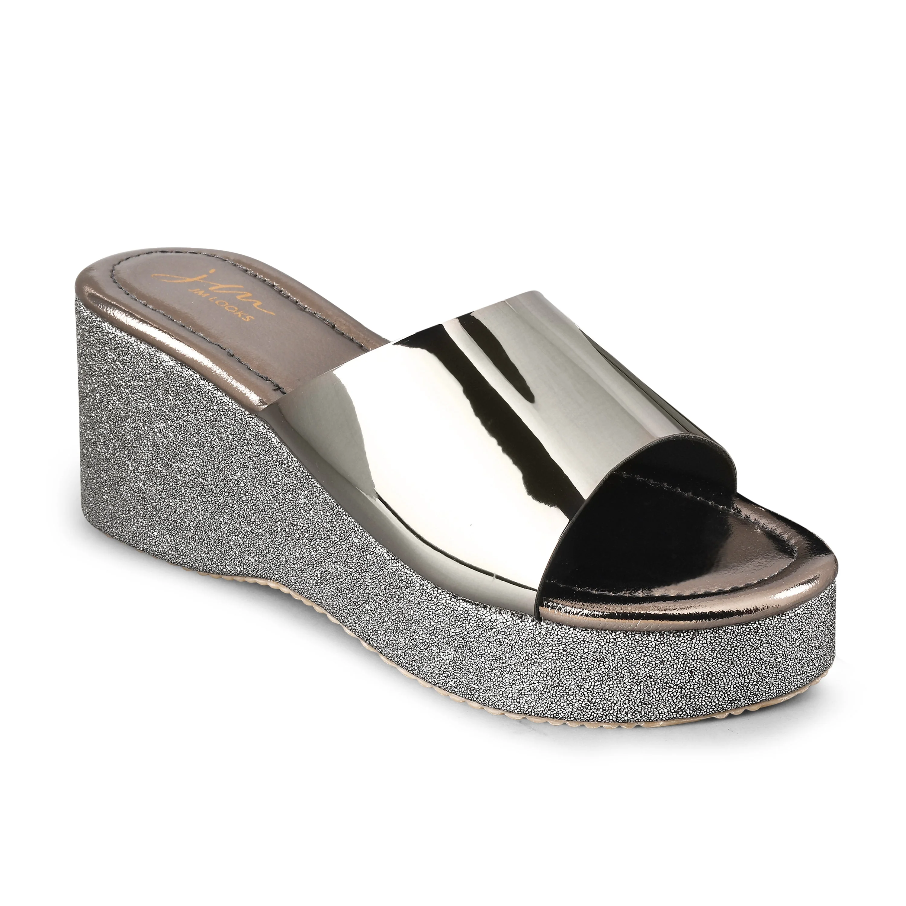 Jm Looks Metallic Slide Wedge Heels for Women & Girls - Image 18