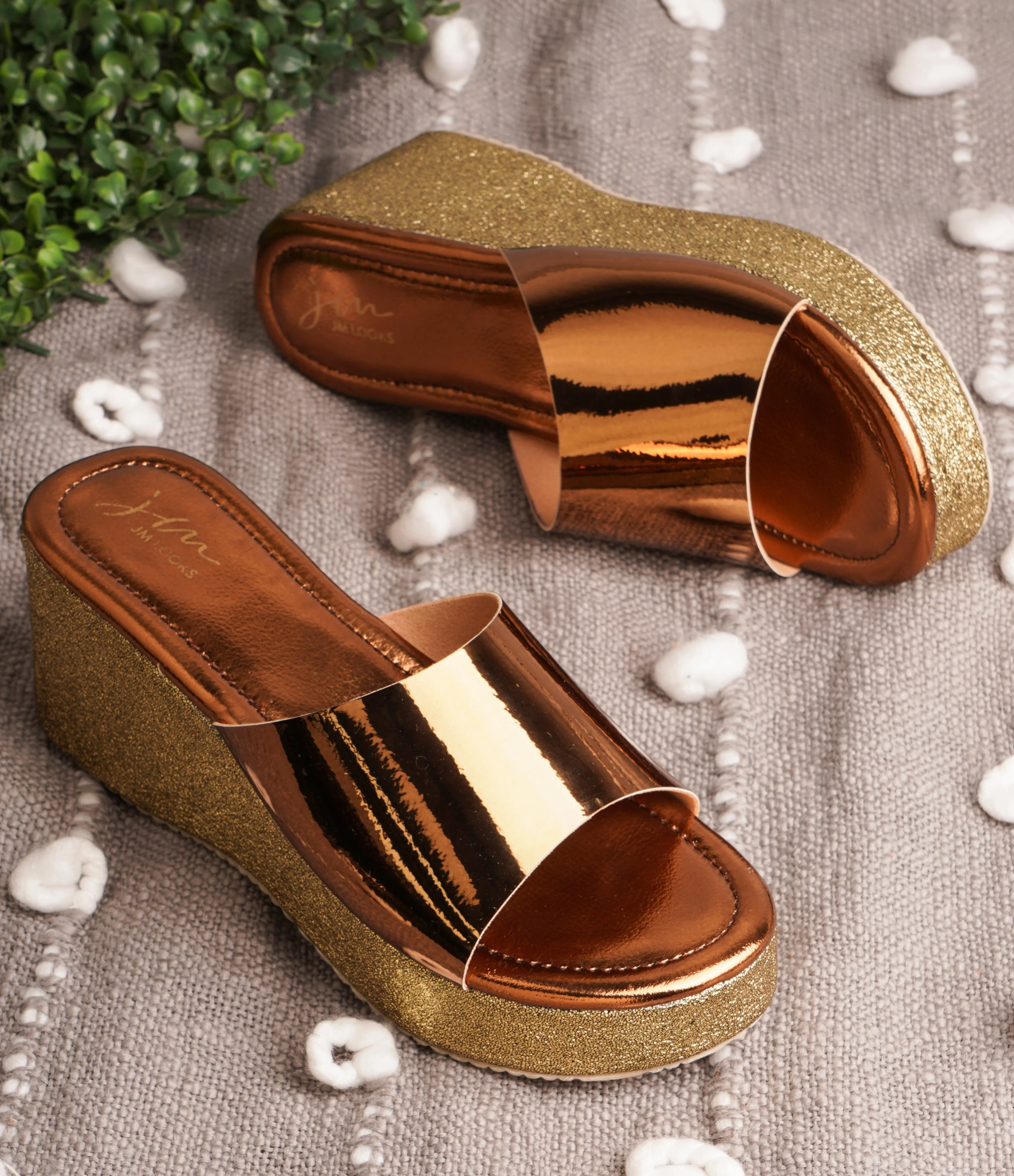 Jm Looks Metallic Slide Wedge Heels for Women & Girls - Image 2