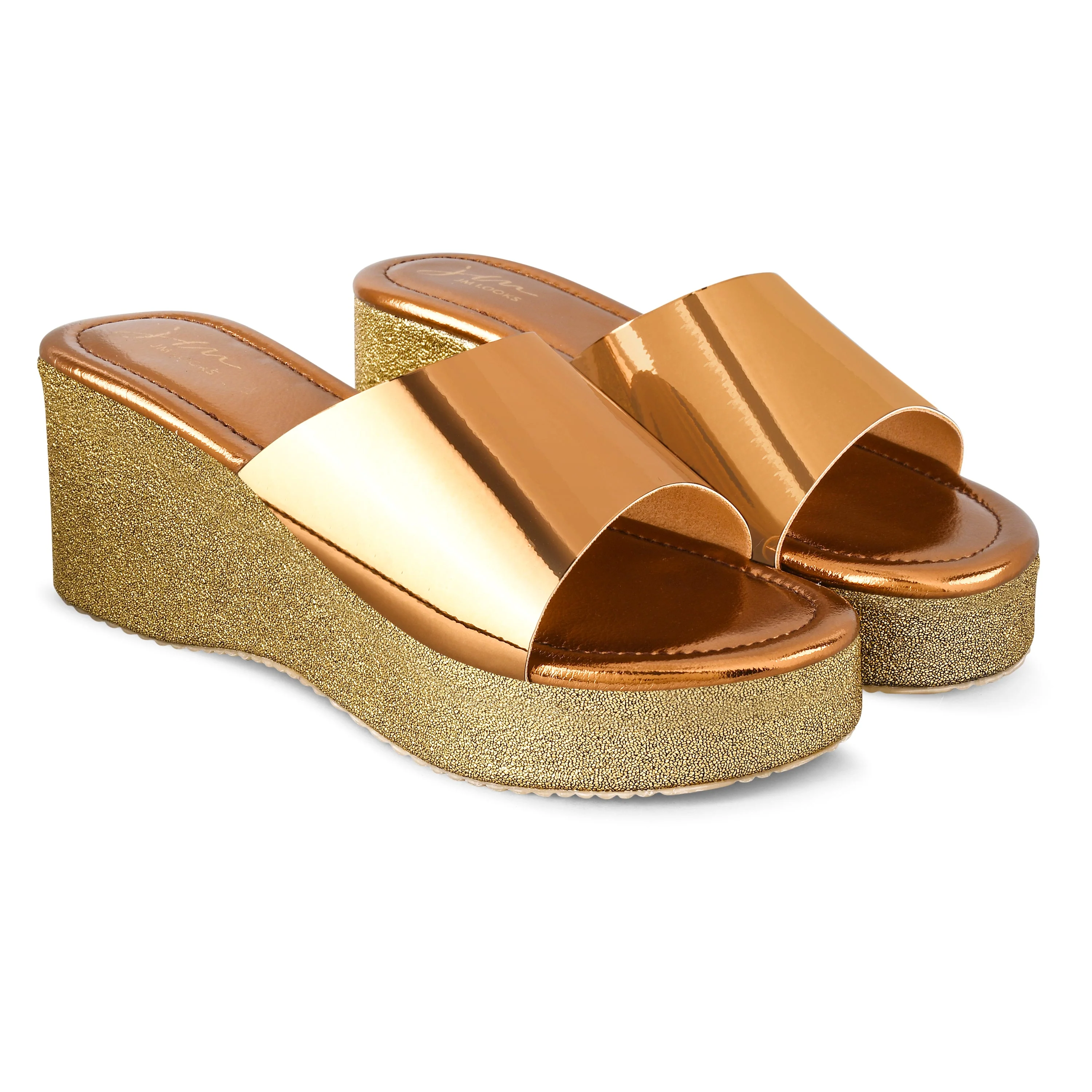 Jm Looks Metallic Slide Wedge Heels for Women & Girls - Image 6