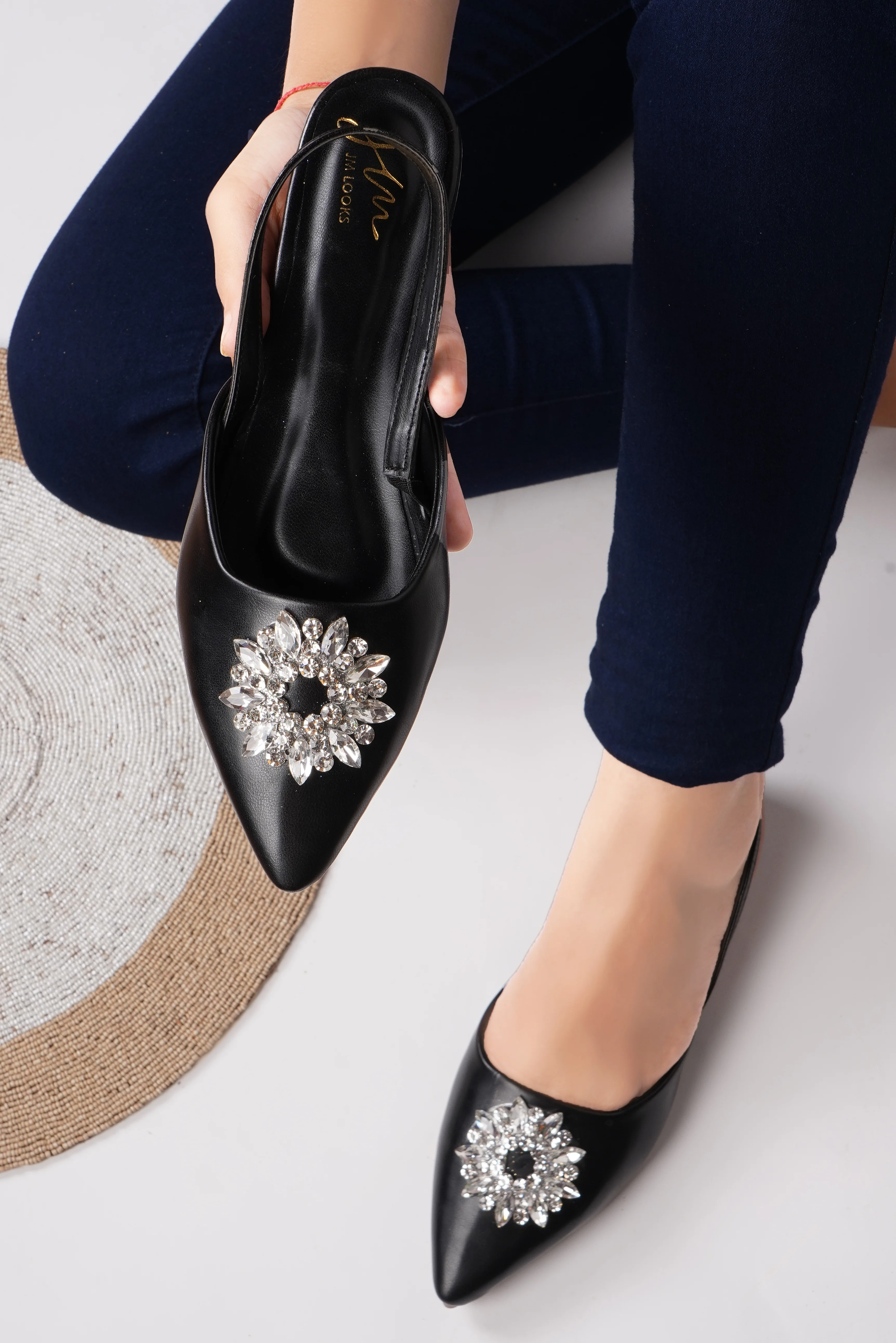 Slingback Bellie Flat Sandal With Rhinestones