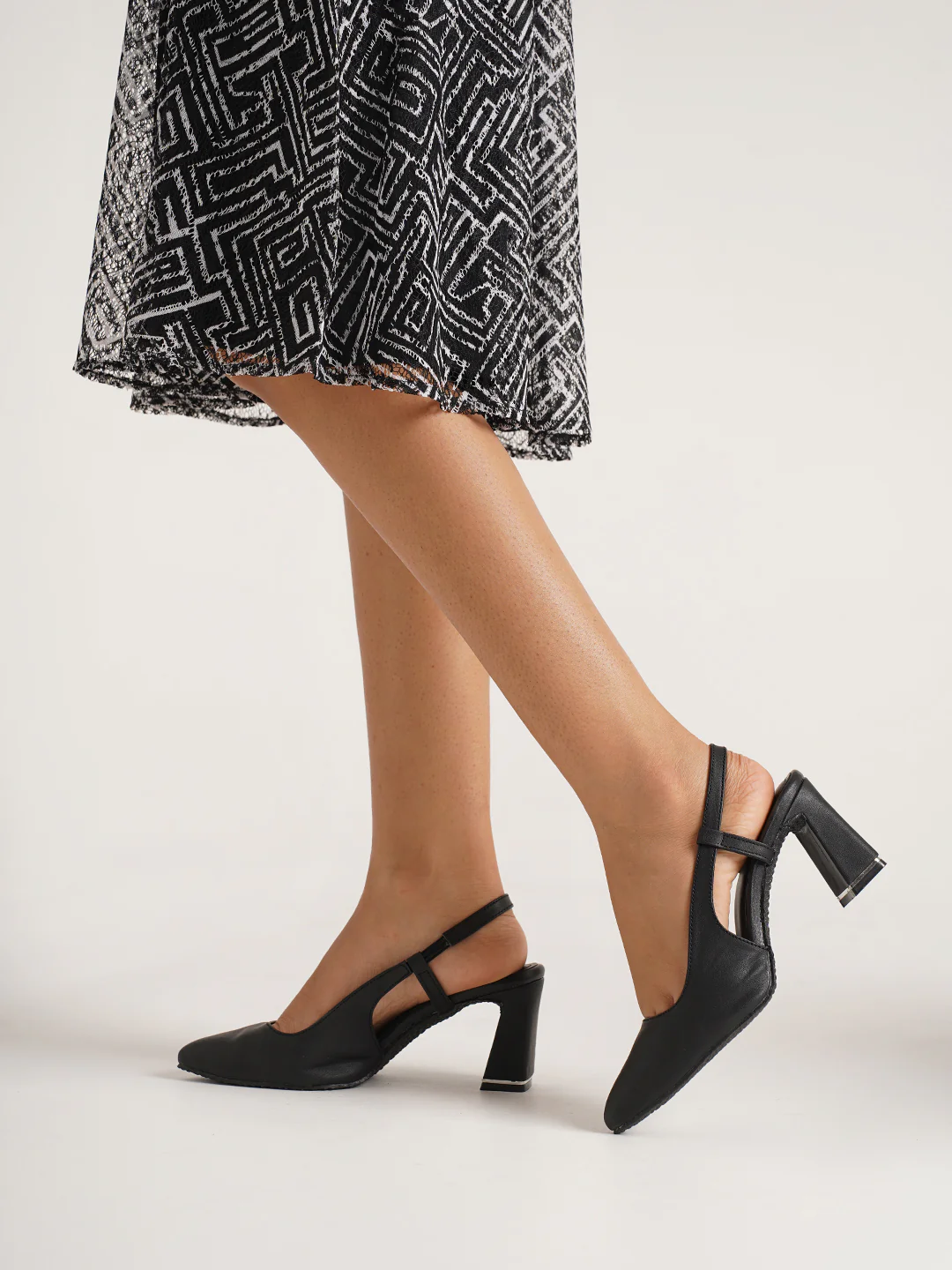 Slingback Block Heel Pumps with Pointed Toe - Image 2