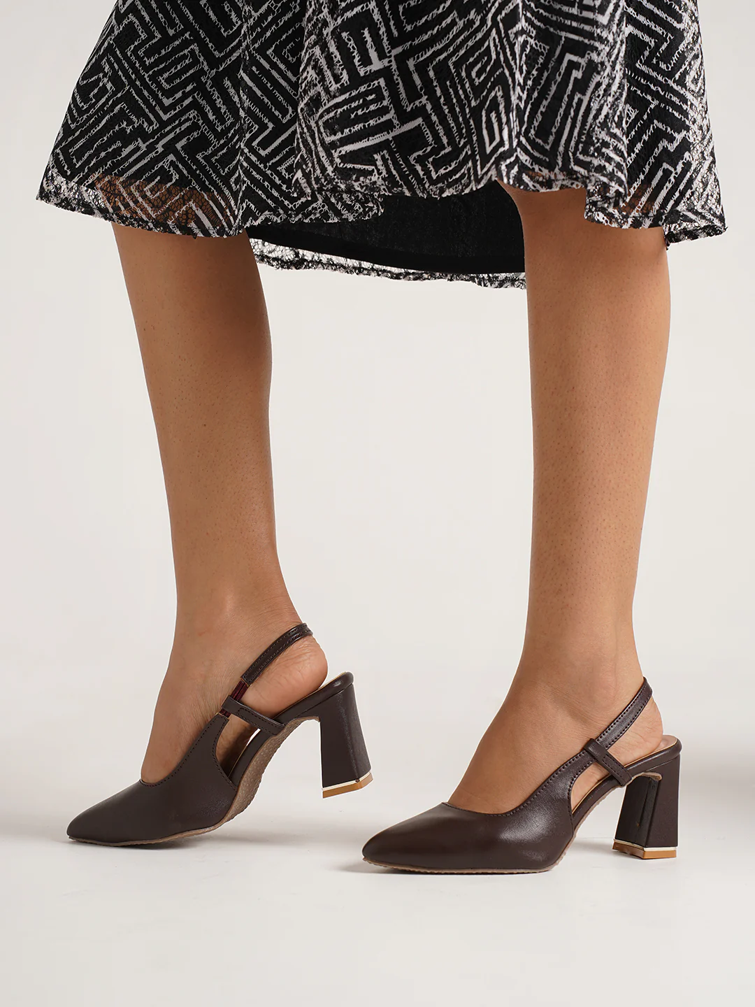 Slingback Block Heel Pumps with Pointed Toe - Image 9