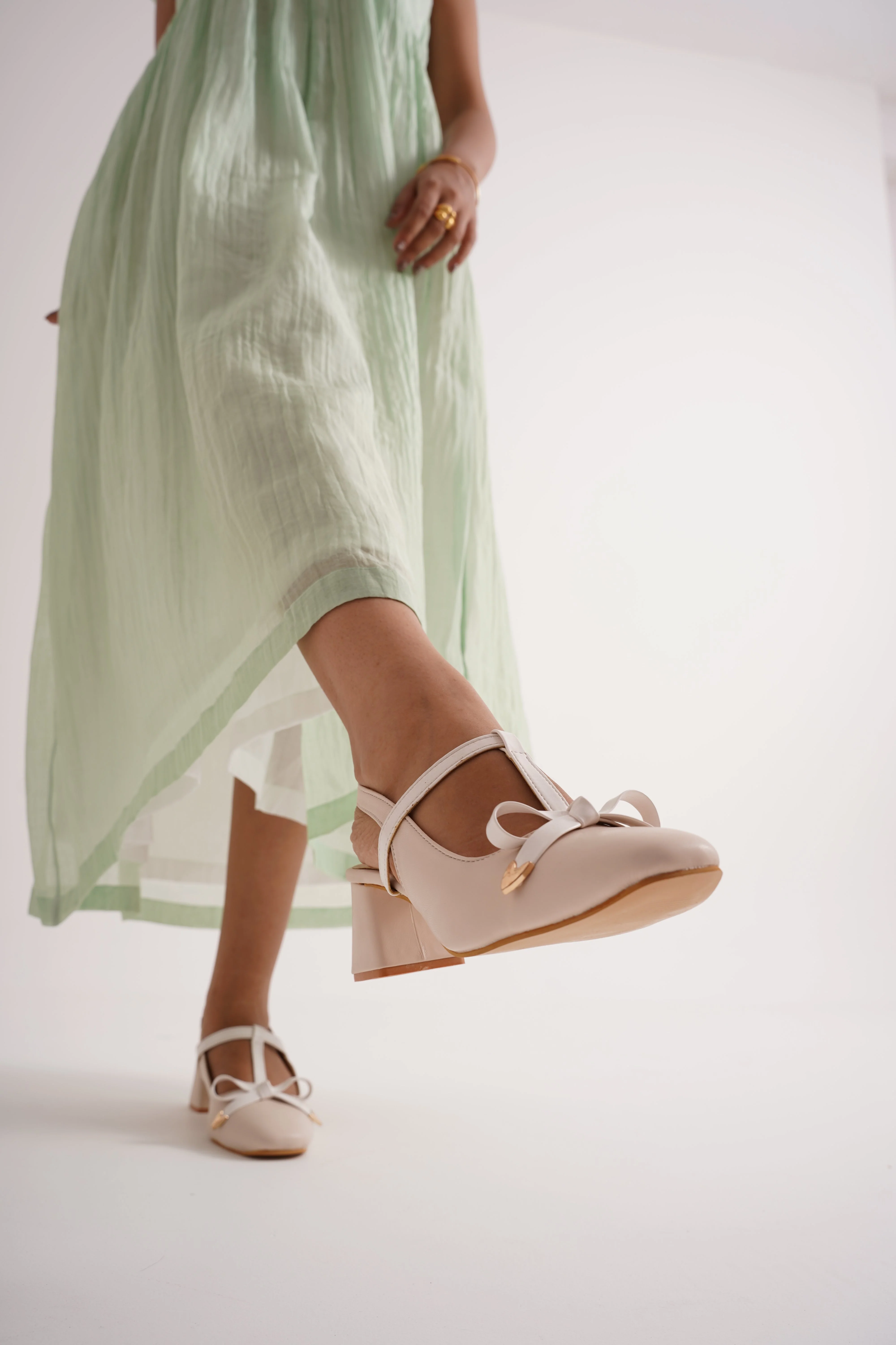 Slingback Block Heels with Bow Detailing