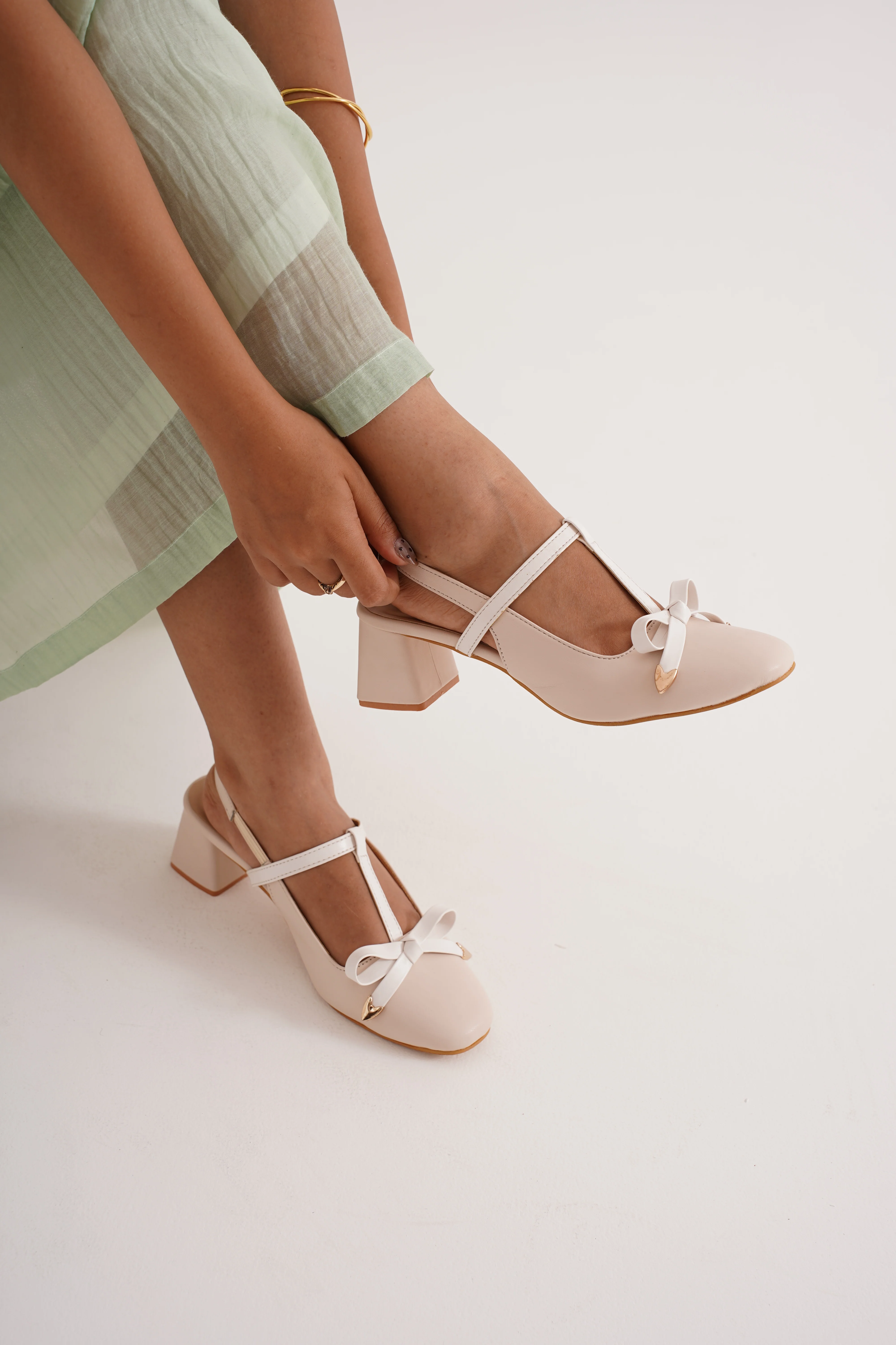 Slingback Block Heels with Bow Detailing - Image 2