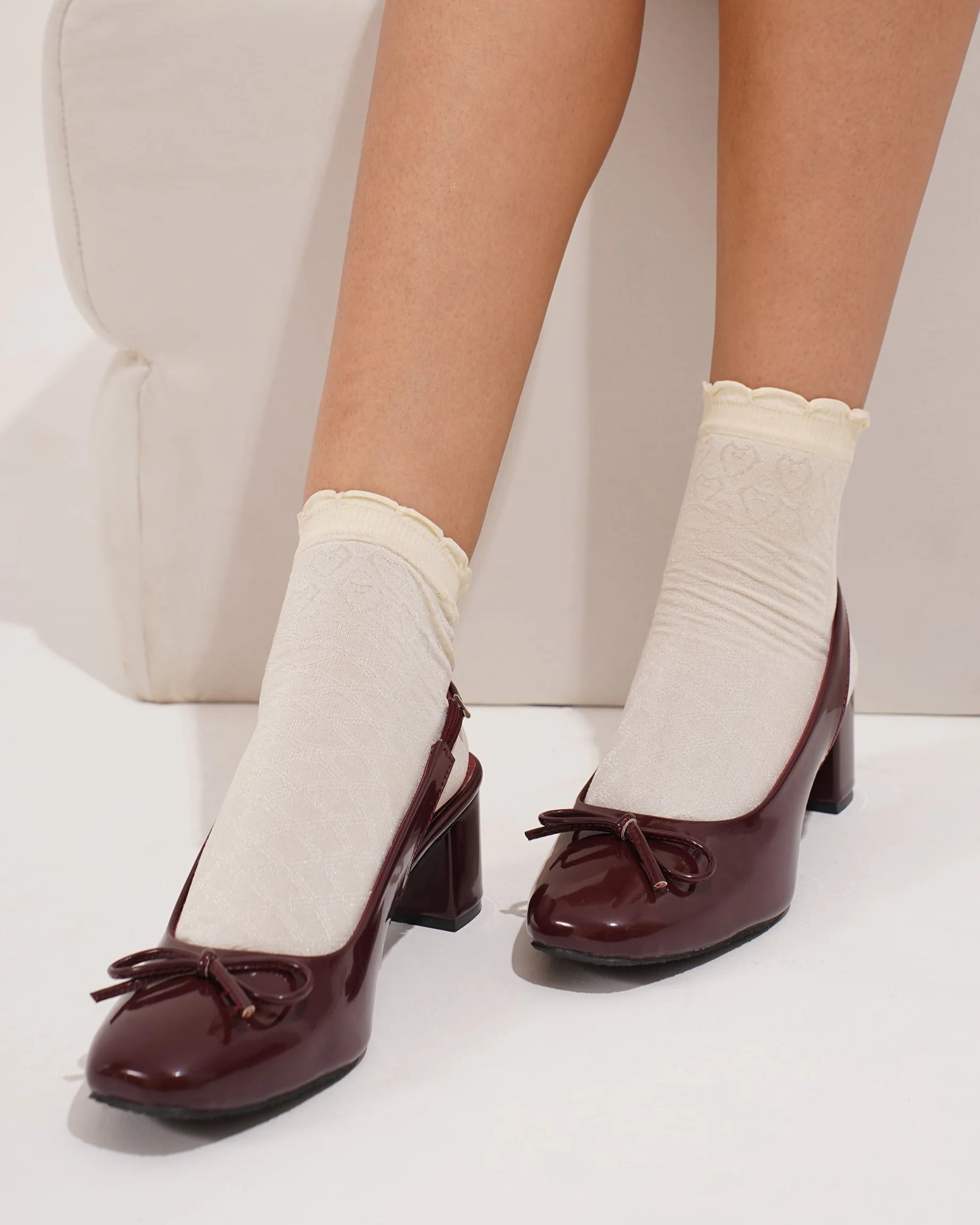 Slingback Glossy Block Heels With Bow - Image 15