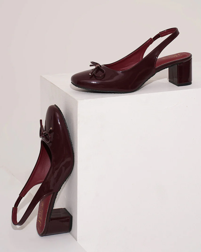 Slingback Glossy Block Heels With Bow - Image 16