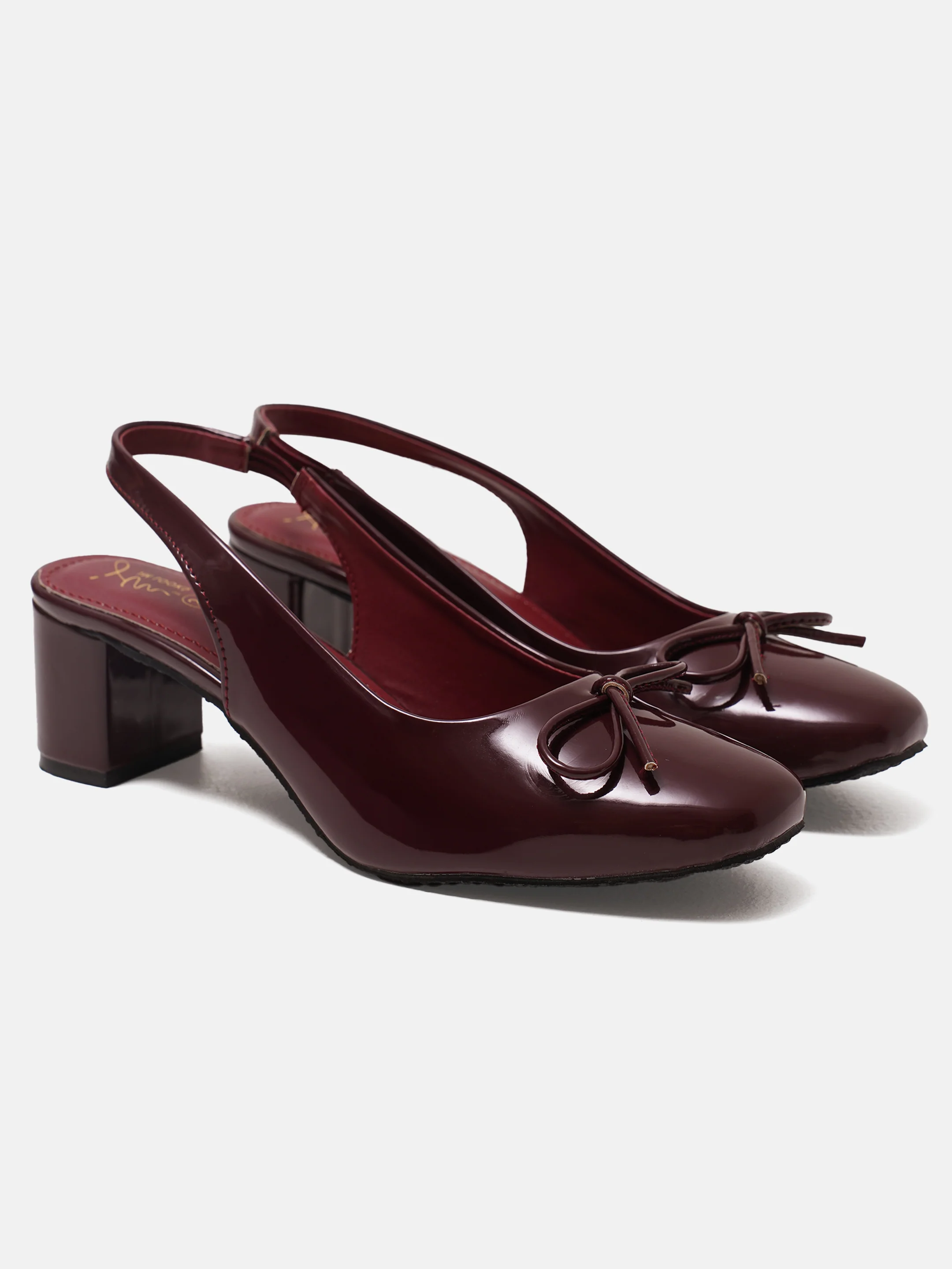 Slingback Glossy Block Heels With Bow - Image 17