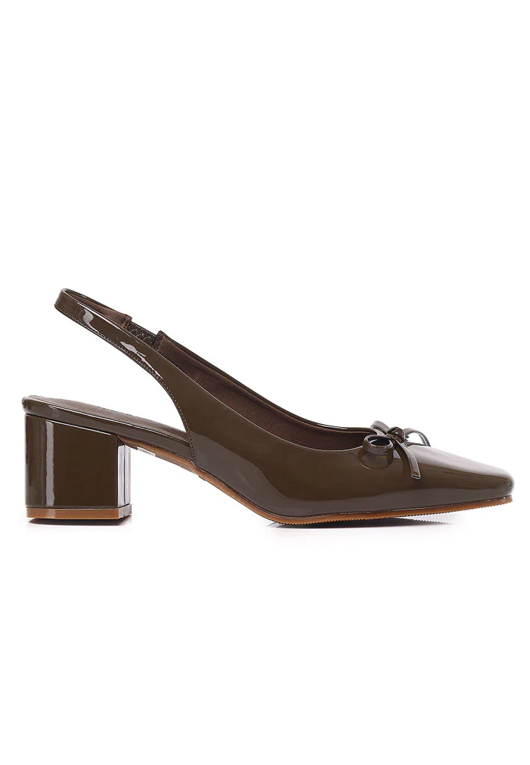Slingback Glossy Block Heels With Bow - Image 10