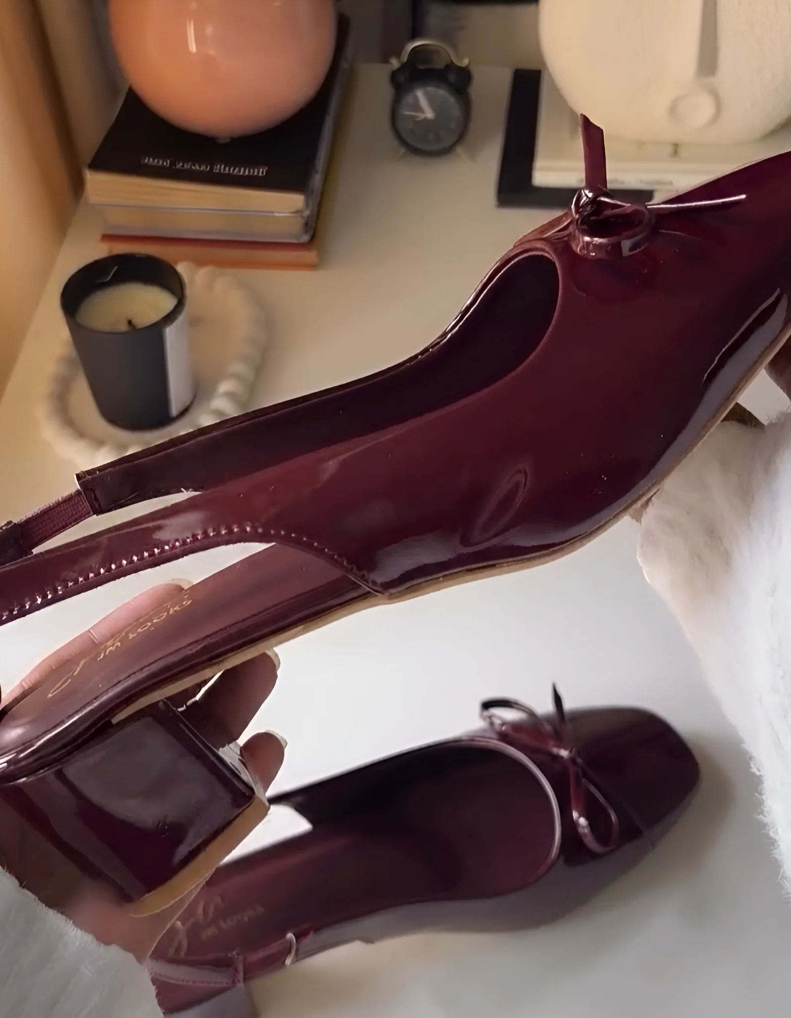 Slingback Glossy Block Heels With Bow - Image 3