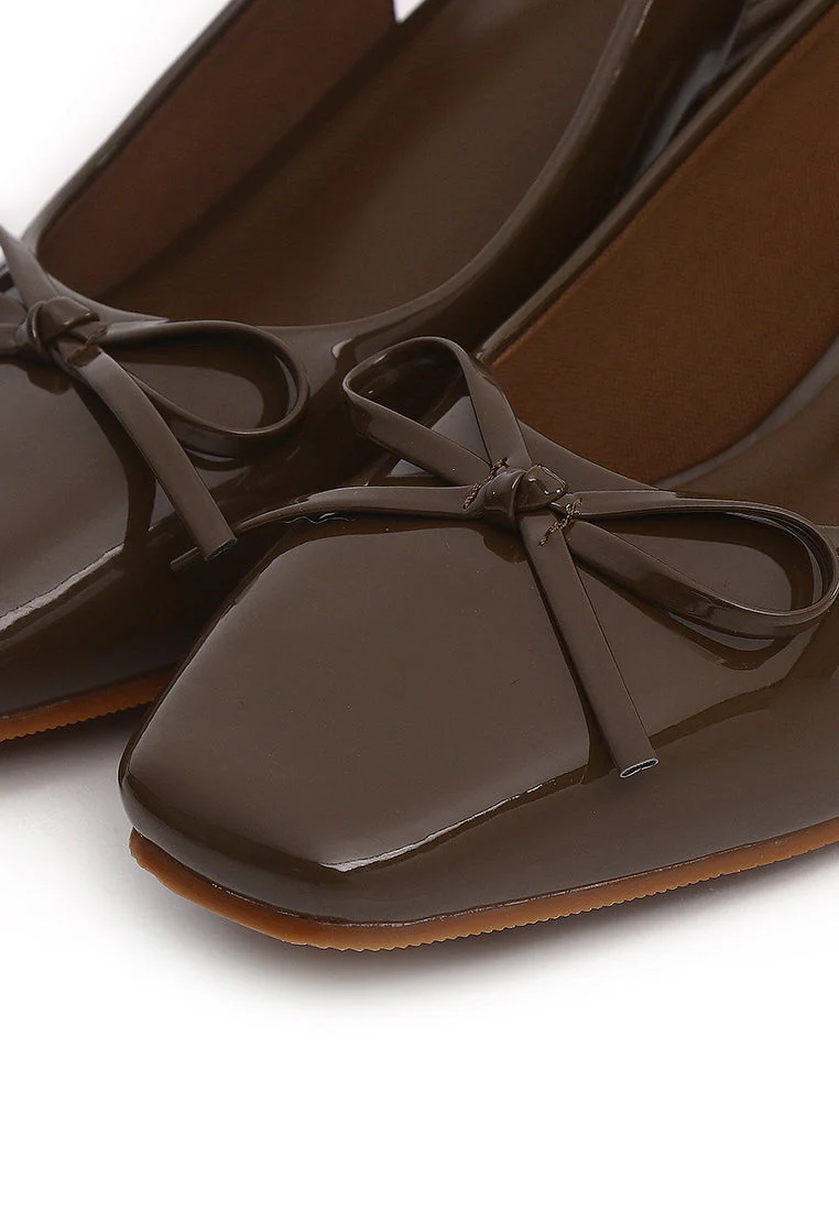 Slingback Glossy Block Heels With Bow - Image 7