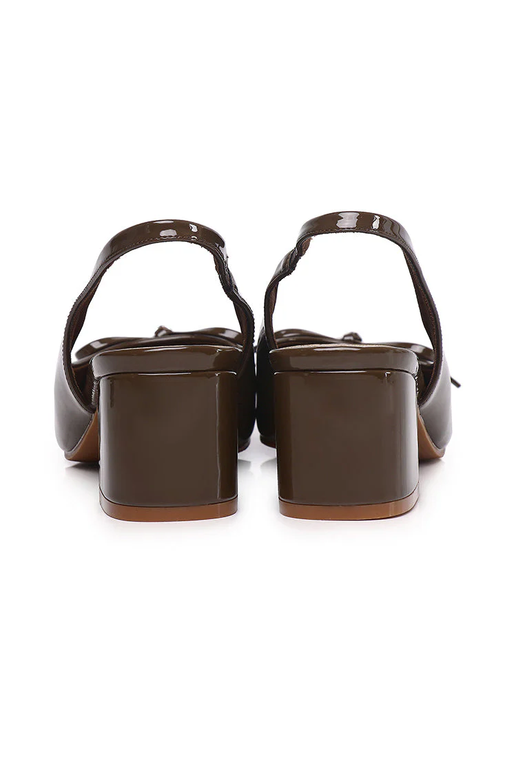 Slingback Glossy Block Heels With Bow - Image 8