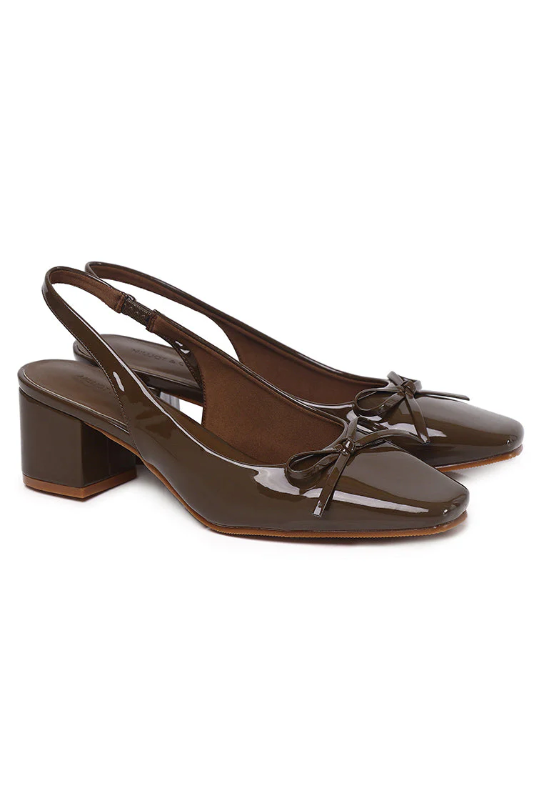 Slingback Glossy Block Heels With Bow - Image 9
