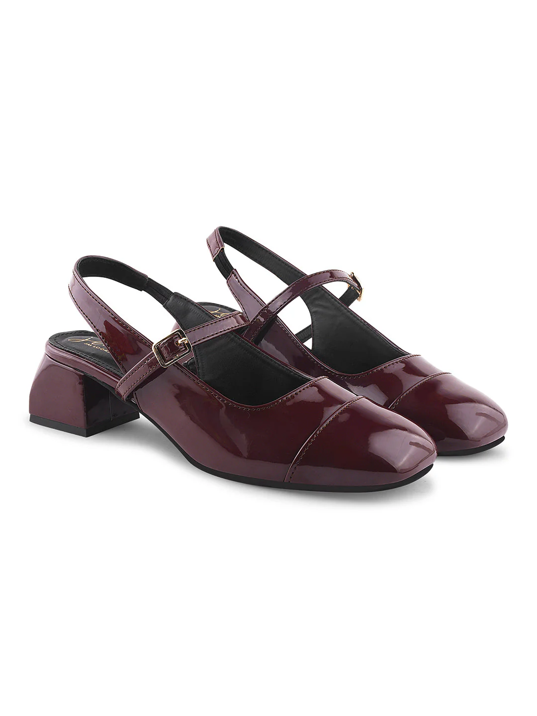 Slingback Glossy Block Heels With Buckle - Image 10