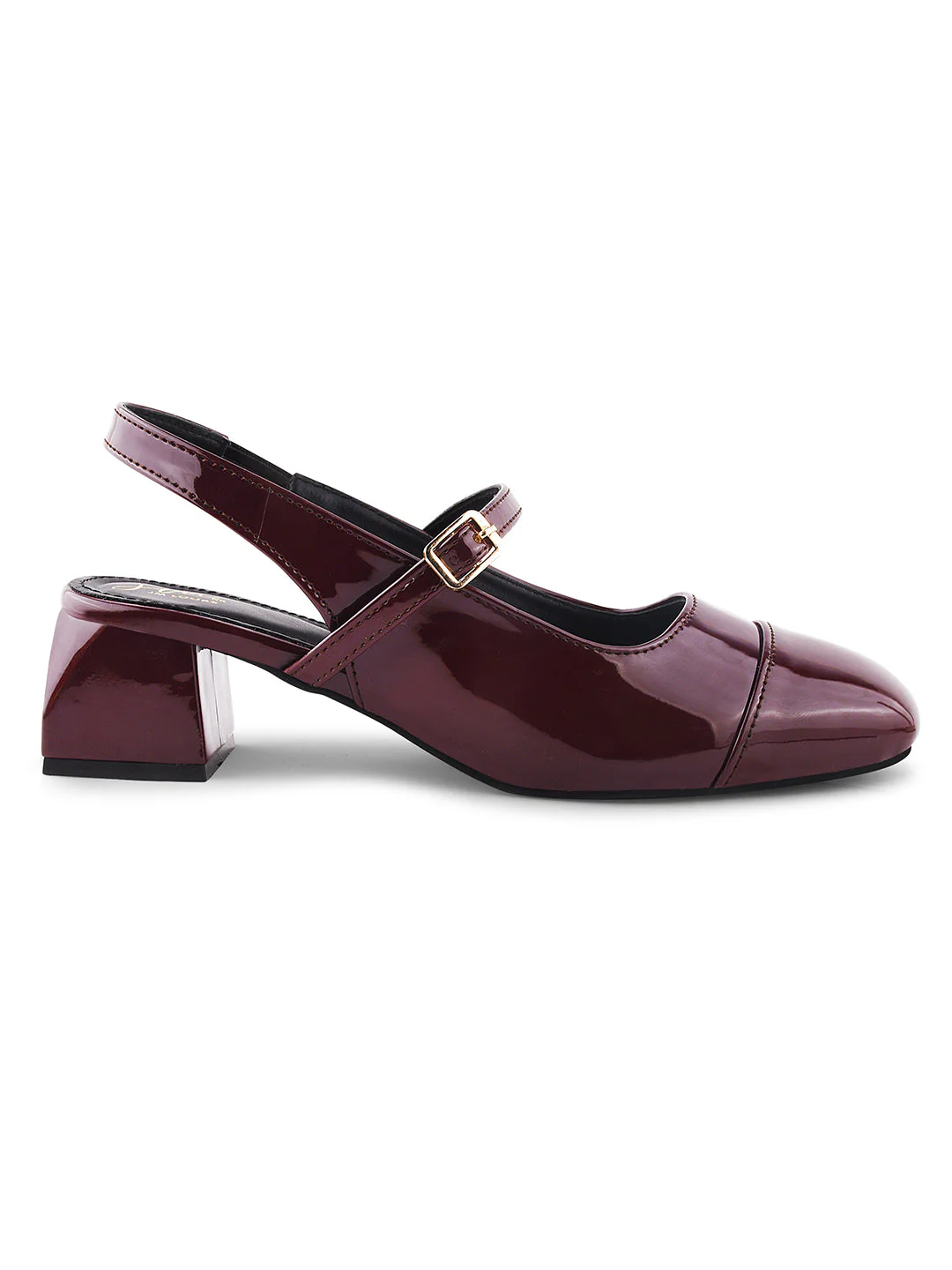 Slingback Glossy Block Heels With Buckle - Image 11
