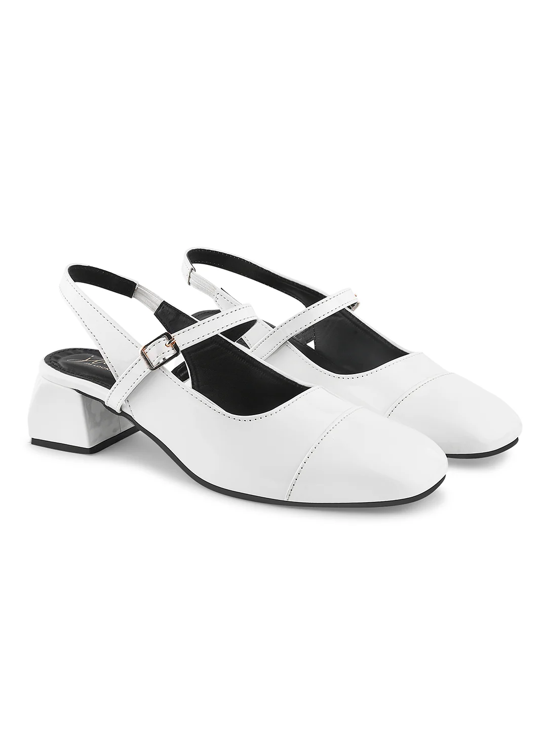 Slingback Glossy Block Heels With Buckle - Image 21