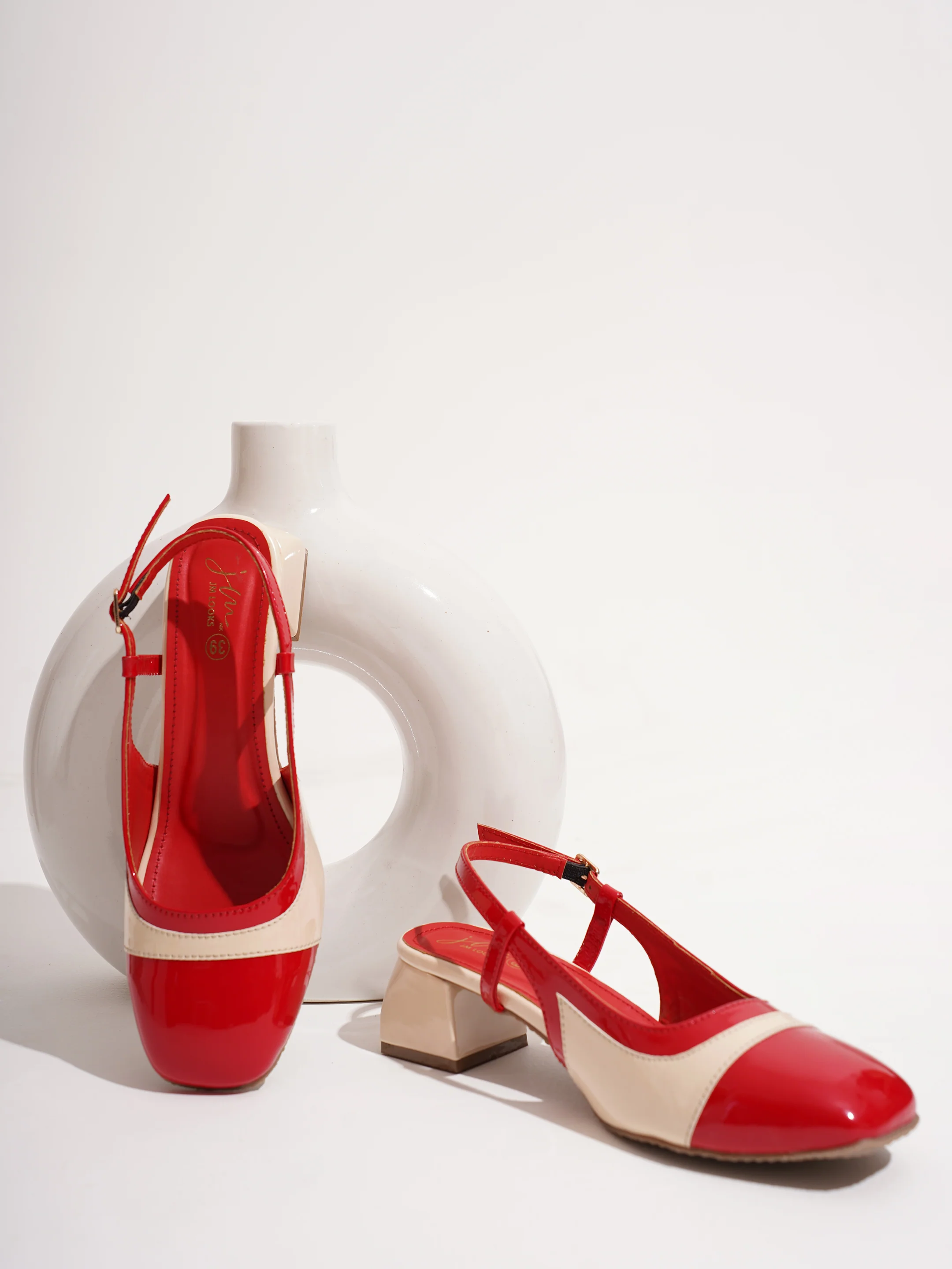 Slingback Glossy Block Heels With Buckle - Image 39