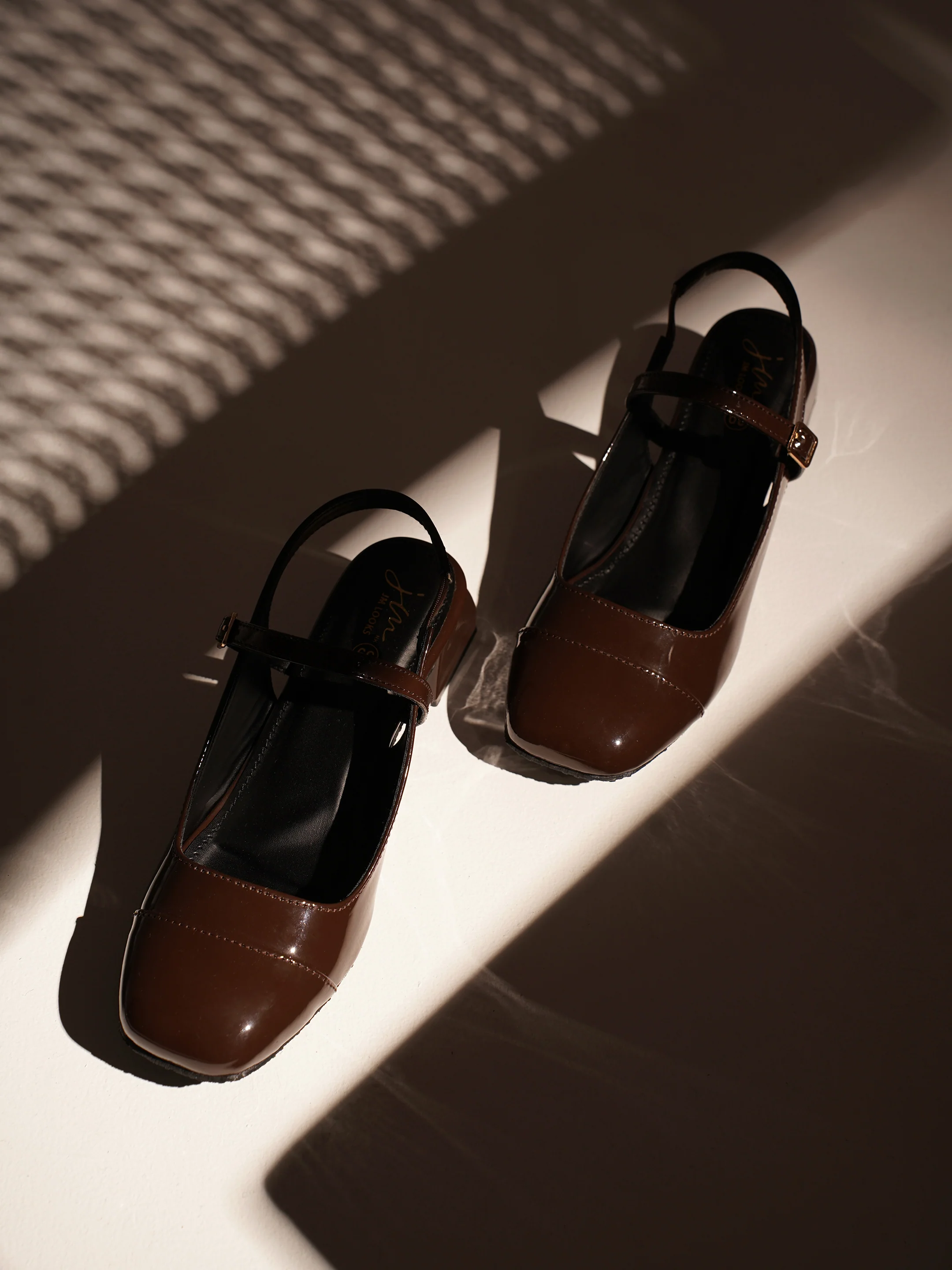 Slingback Glossy Block Heels With Buckle - Image 40