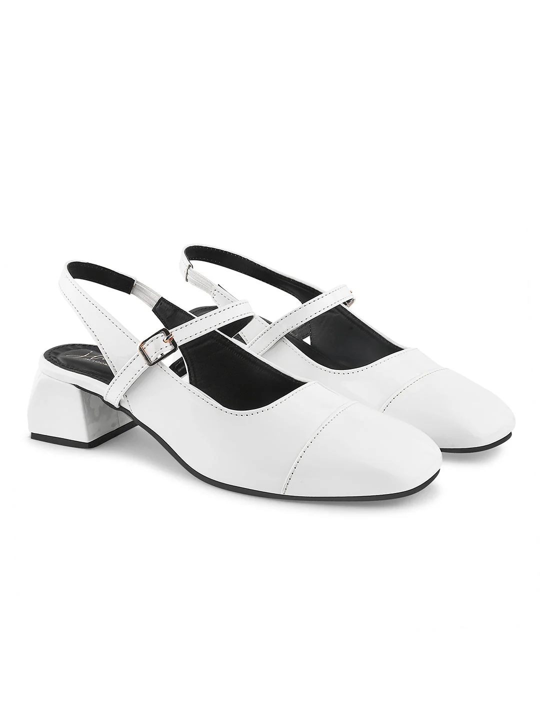 Slingback Glossy Block Heels With Buckle - Image 53