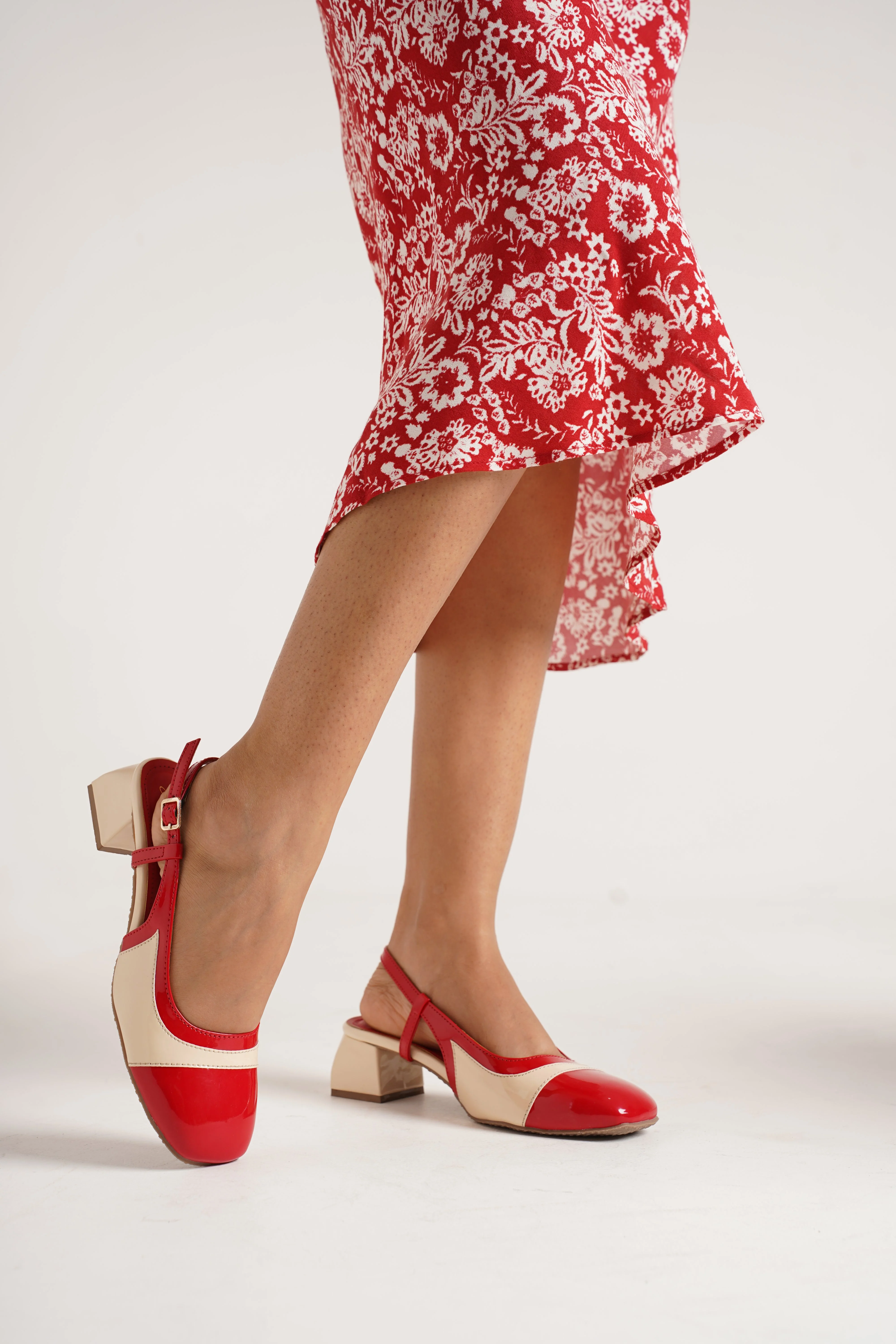 Slingback Glossy Block Heels With Buckle - Image 56