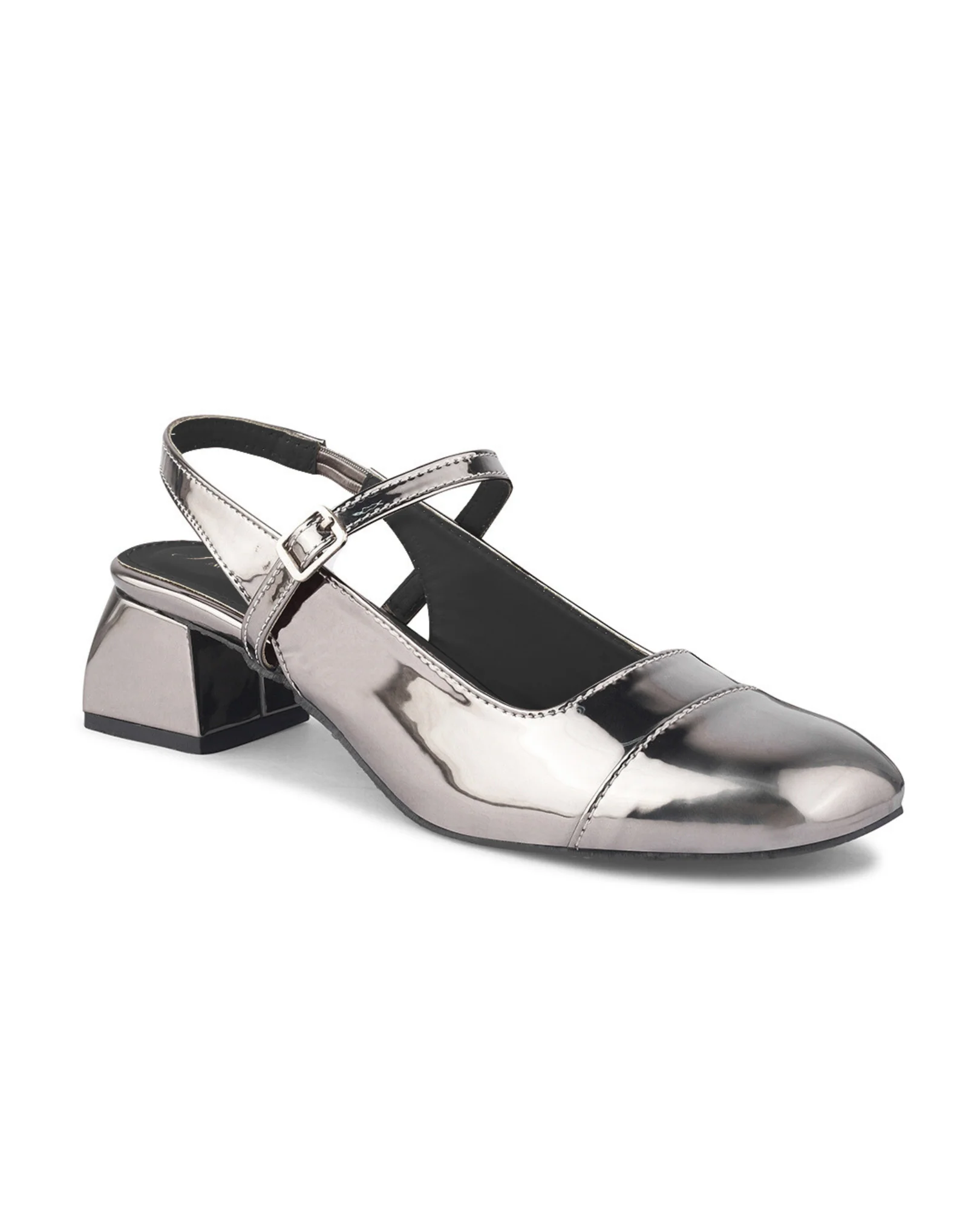 Slingback Glossy Block Heels With Buckle - Image 70