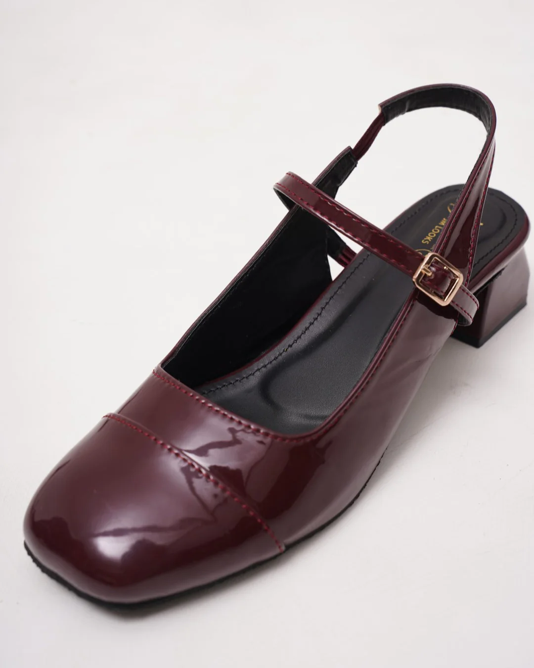 Slingback Glossy Block Heels With Buckle - Image 8