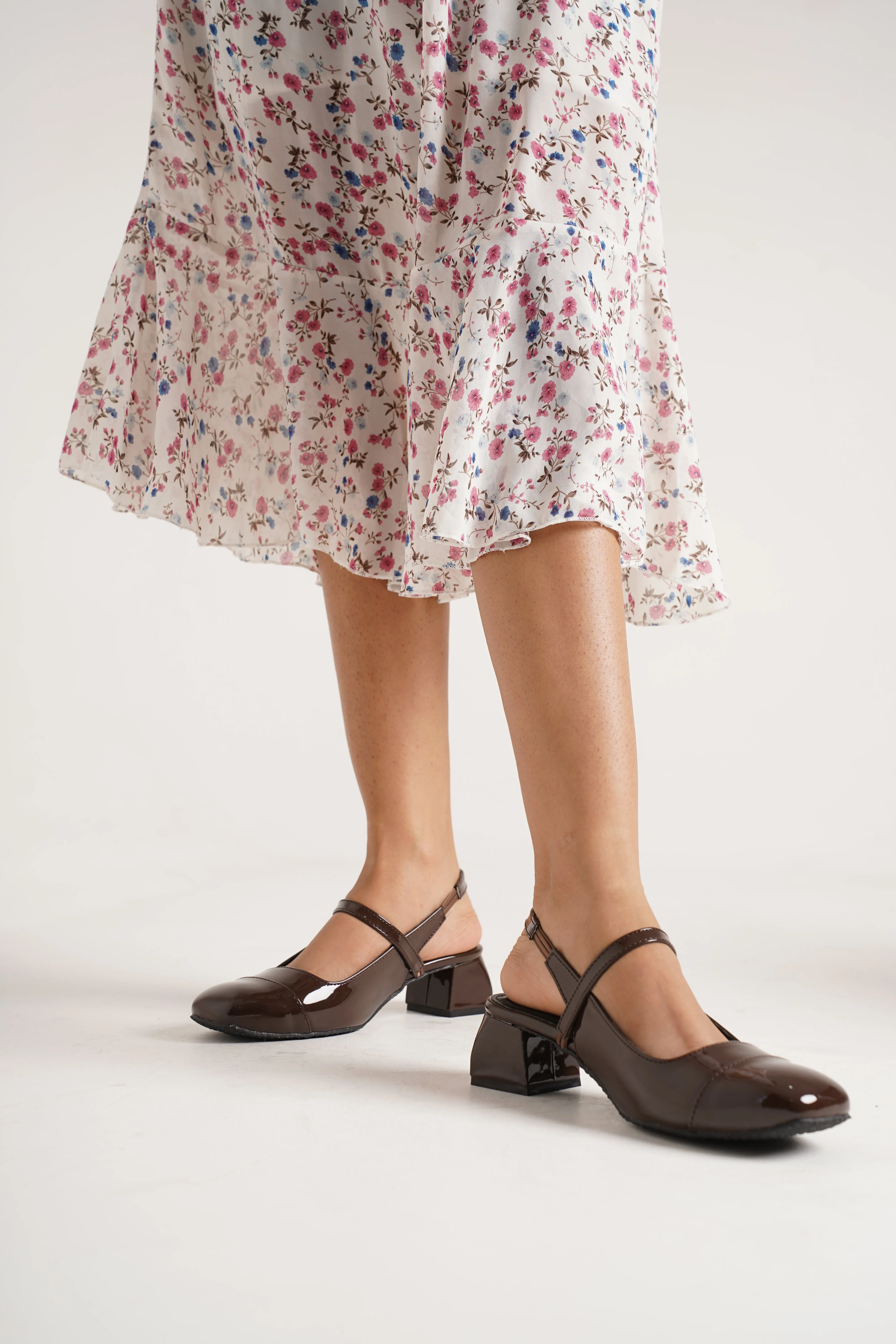 Slingback Glossy Block Heels With Buckle - Image 15