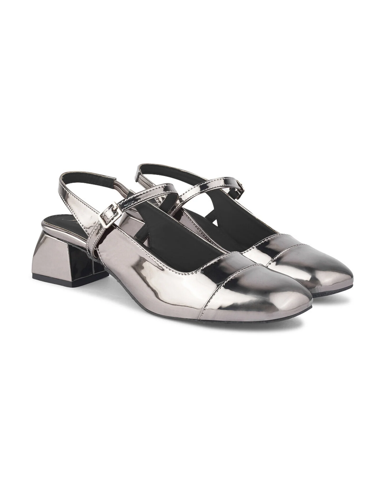 Slingback Glossy Block Heels With Buckle - Image 25