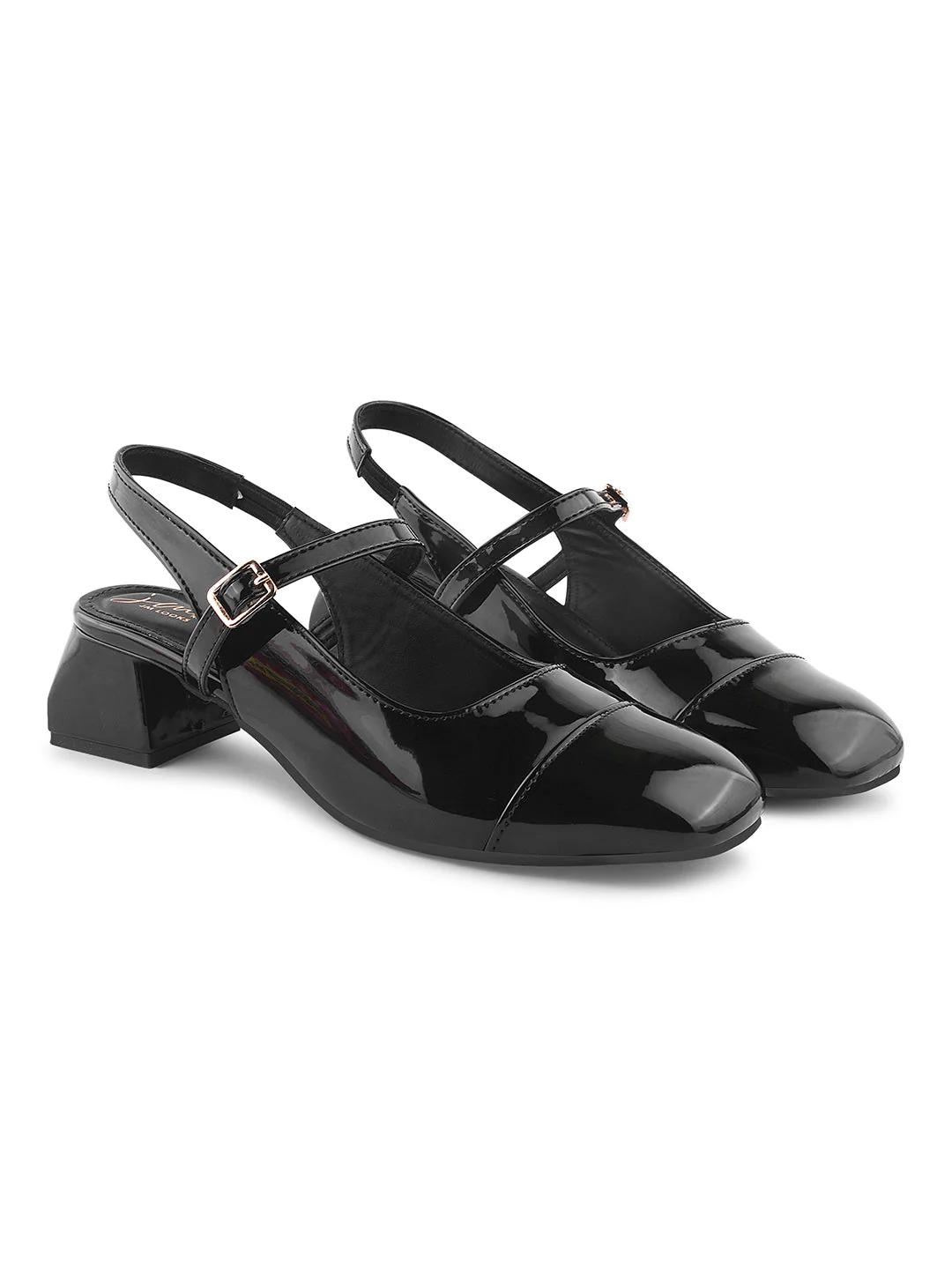 Slingback Glossy Block Heels With Buckle - Image 6