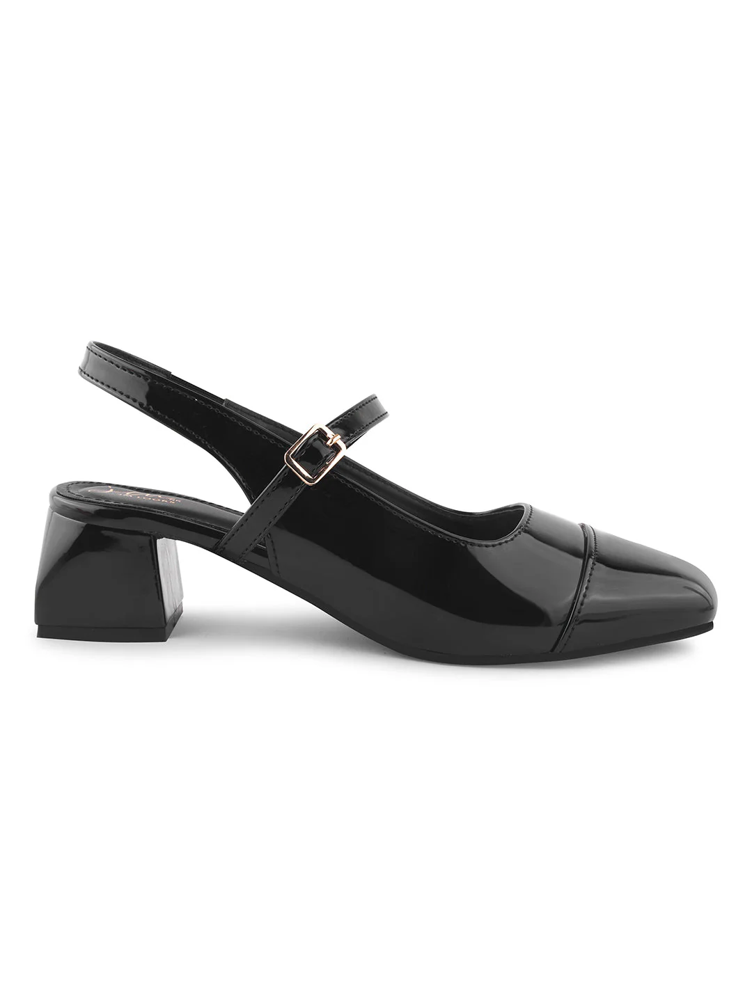 Slingback Glossy Block Heels With Buckle - Image 7