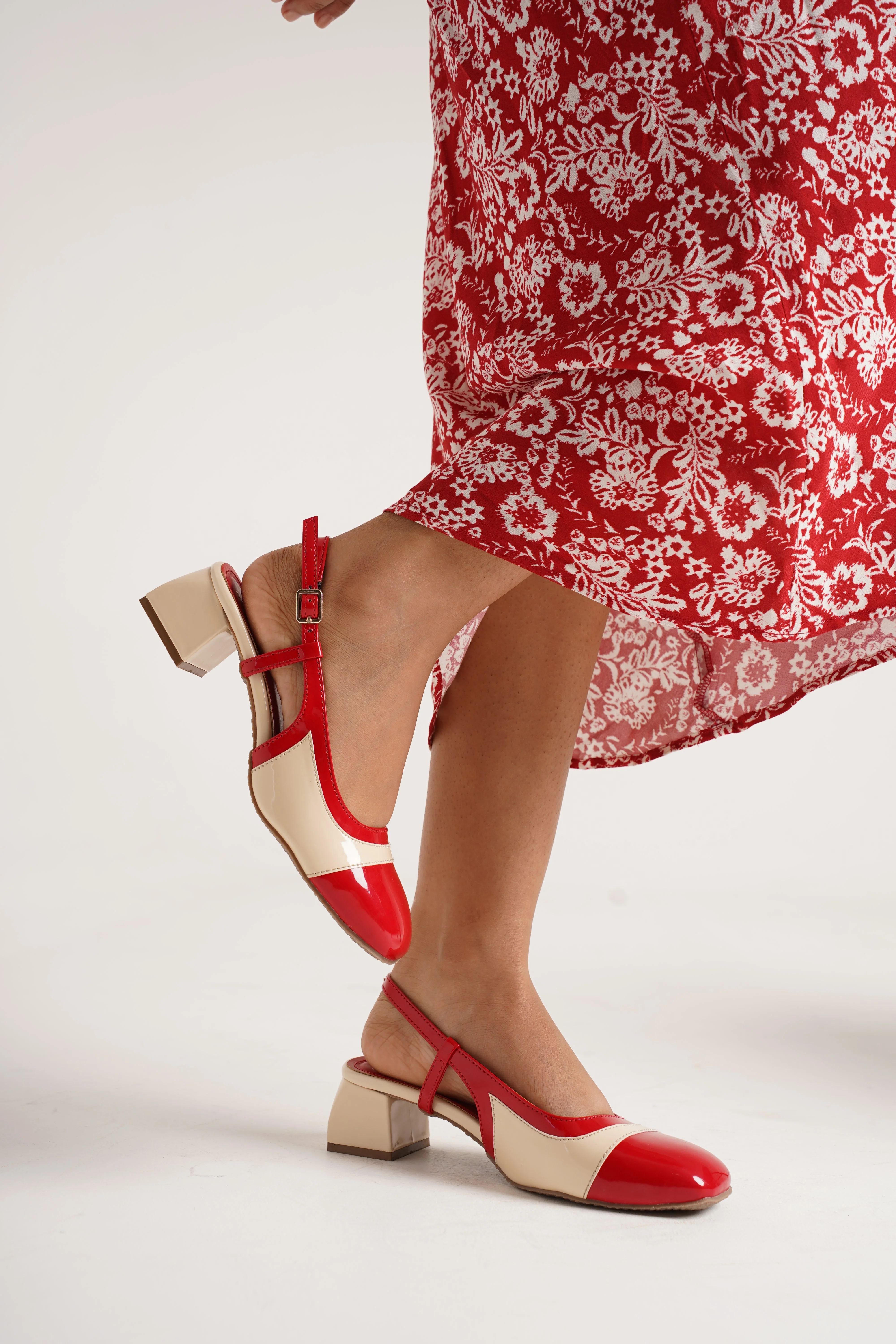 Slingback Glossy Block Heels With Buckle - Image 22