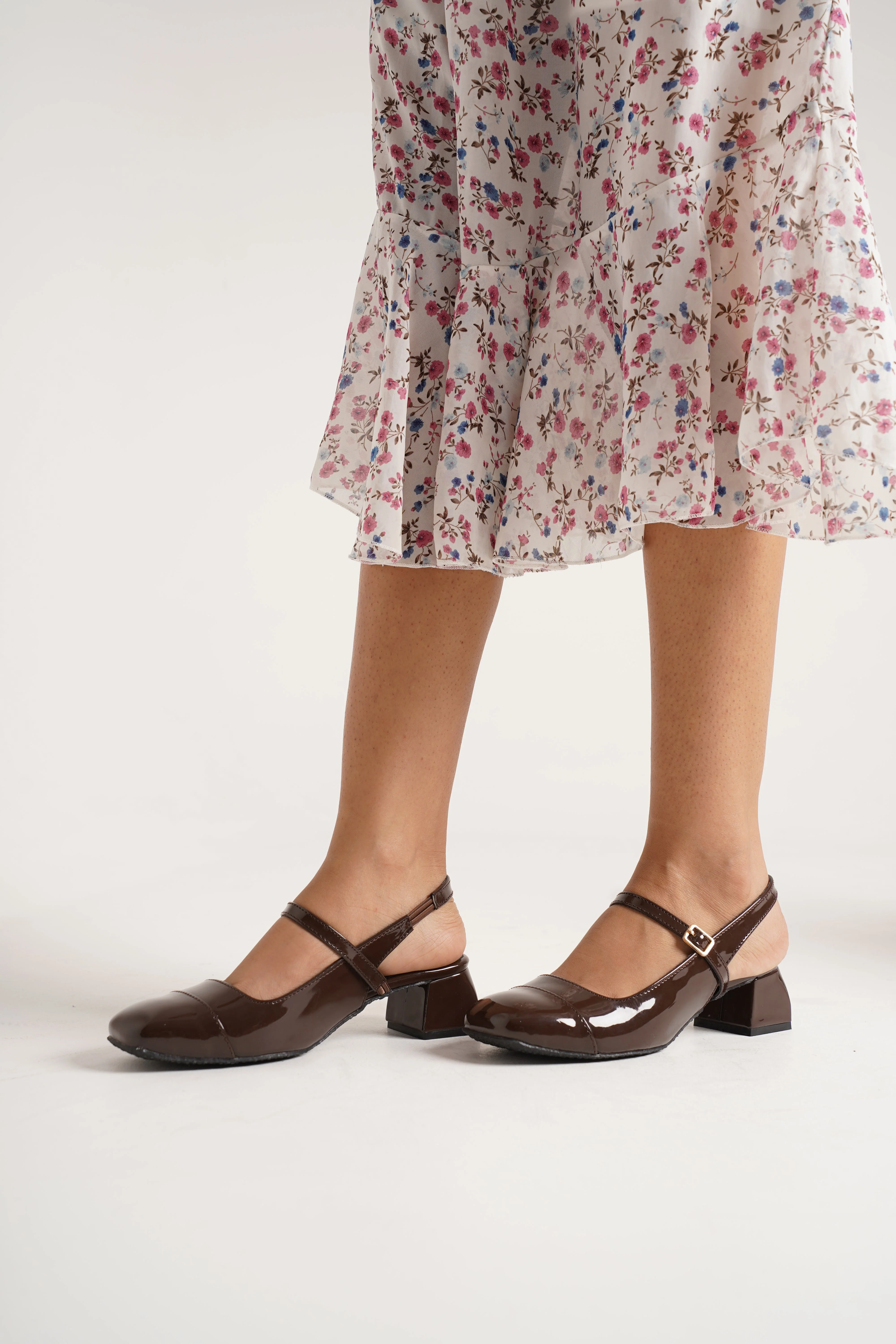 Slingback Glossy Block Heels With Buckle - Image 26