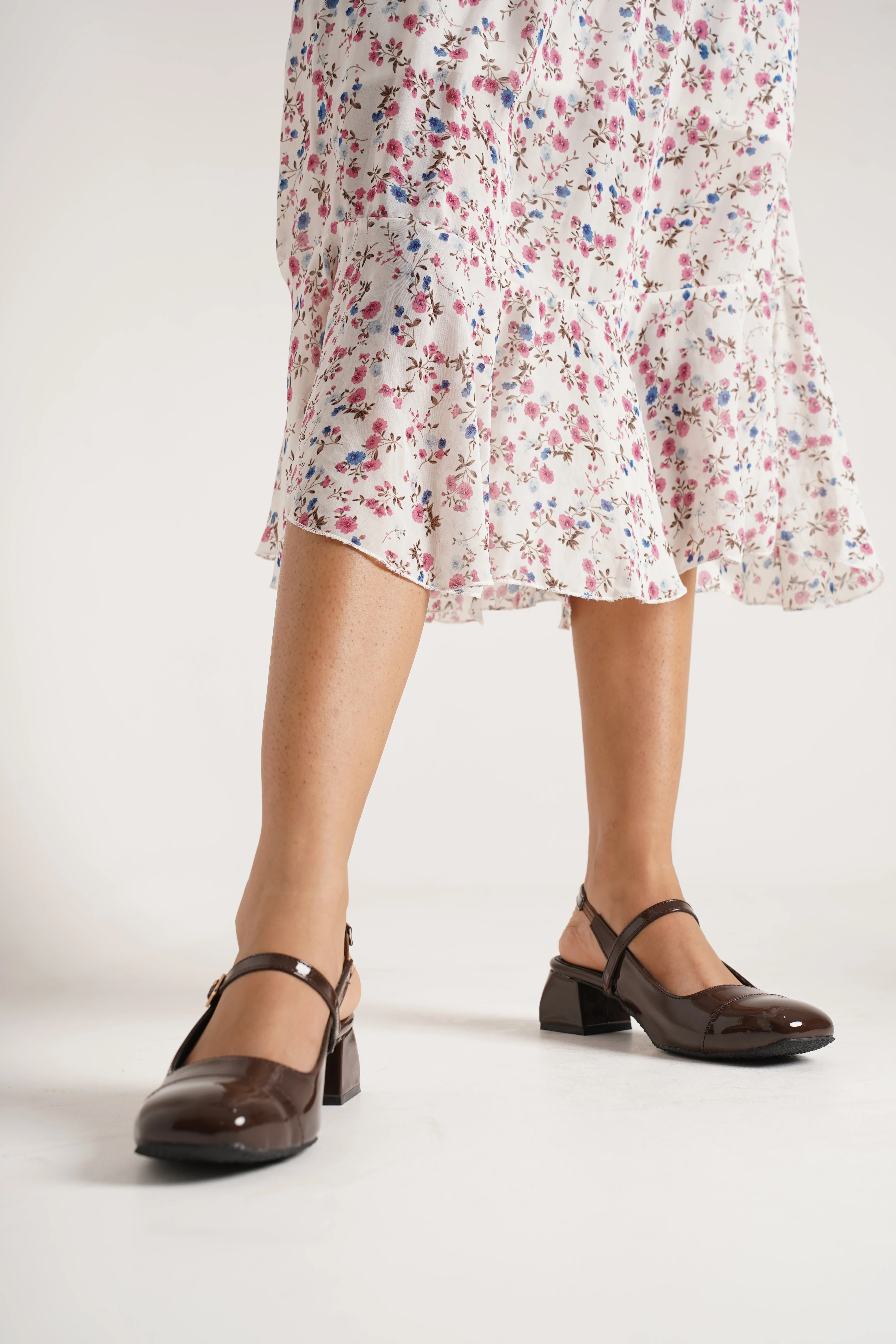 Slingback Glossy Block Heels With Buckle - Image 28