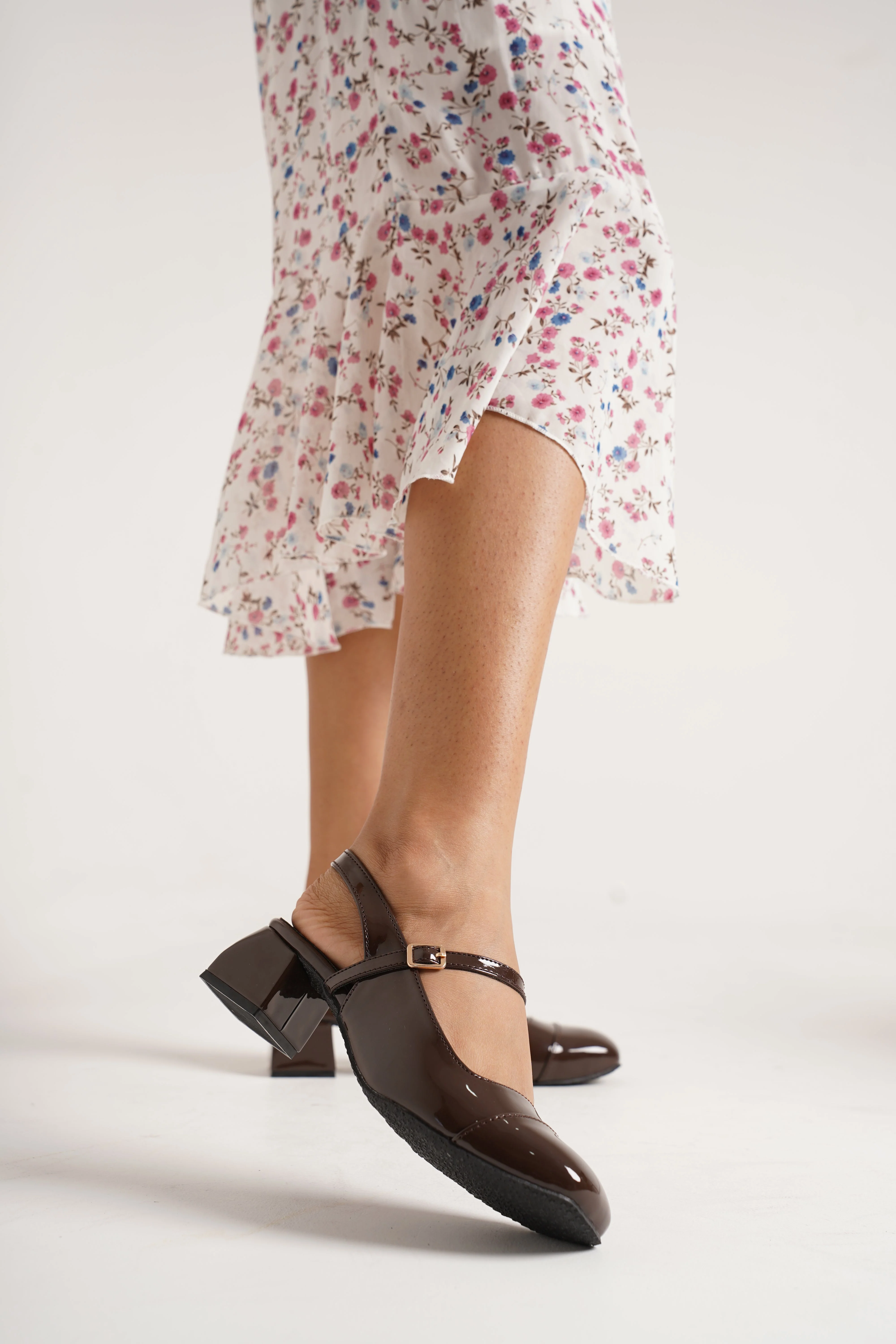 Slingback Glossy Block Heels With Buckle - Image 29