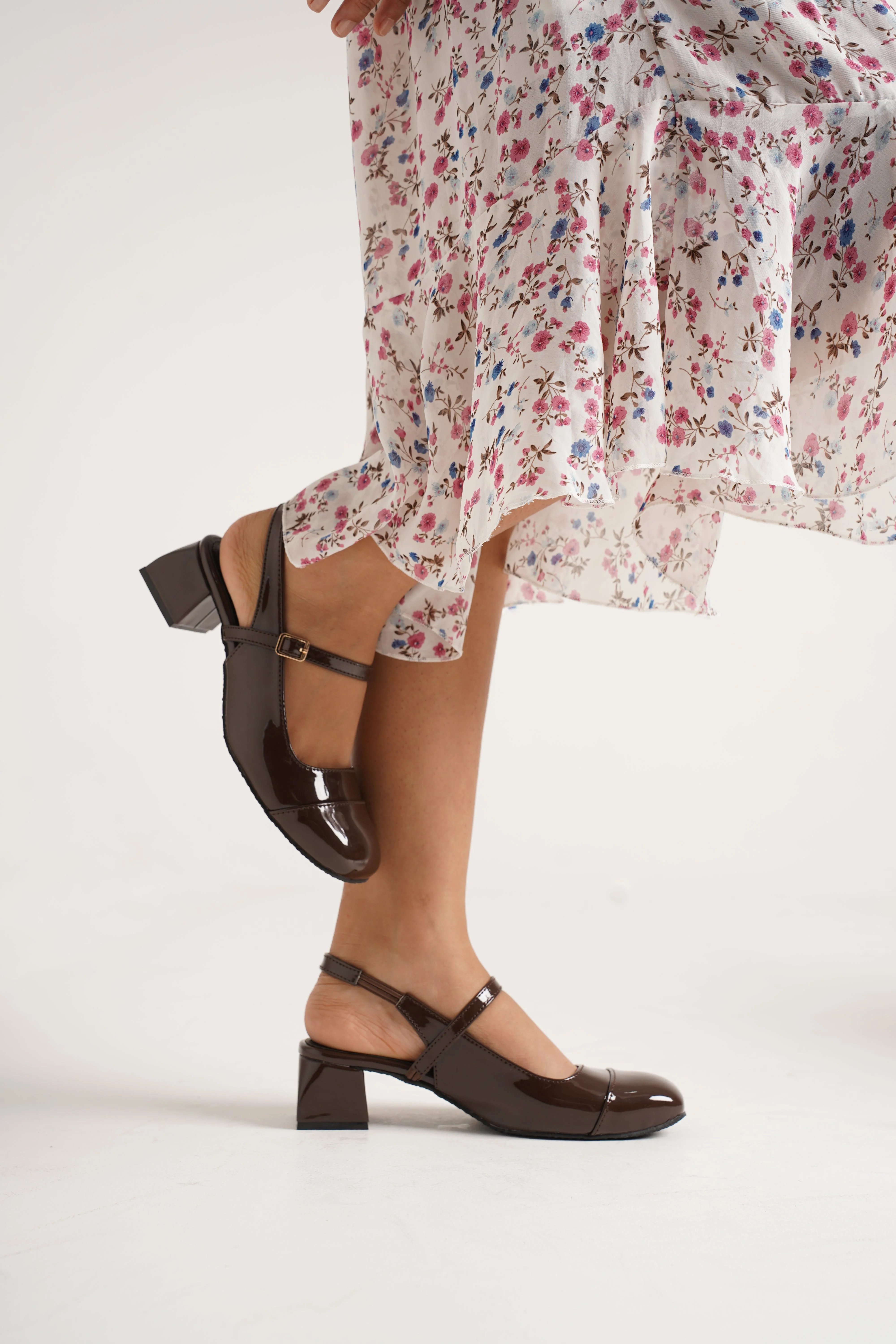 Slingback Glossy Block Heels With Buckle - Image 30