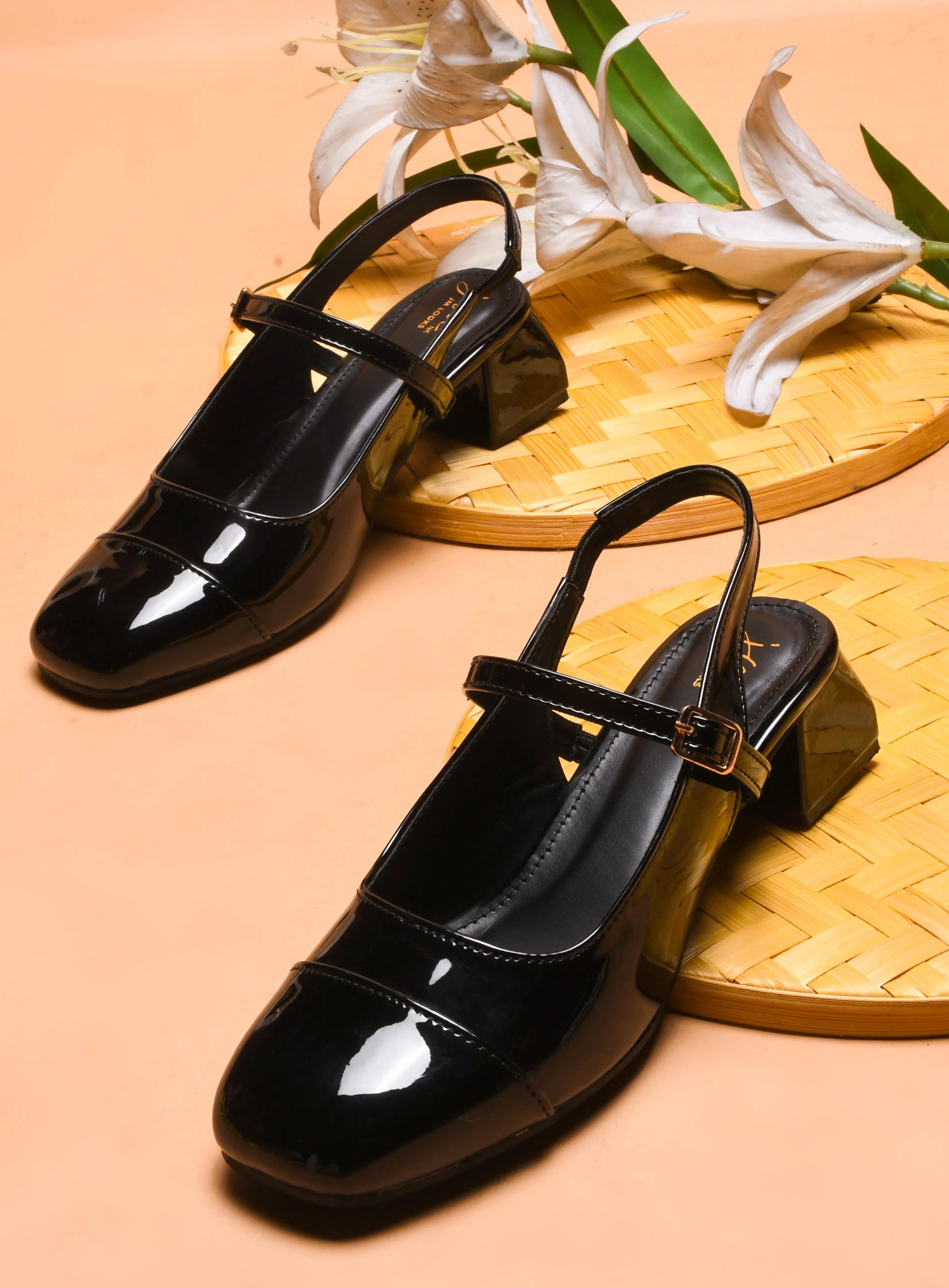 Slingback Glossy Block Heels With Buckle - Image 7