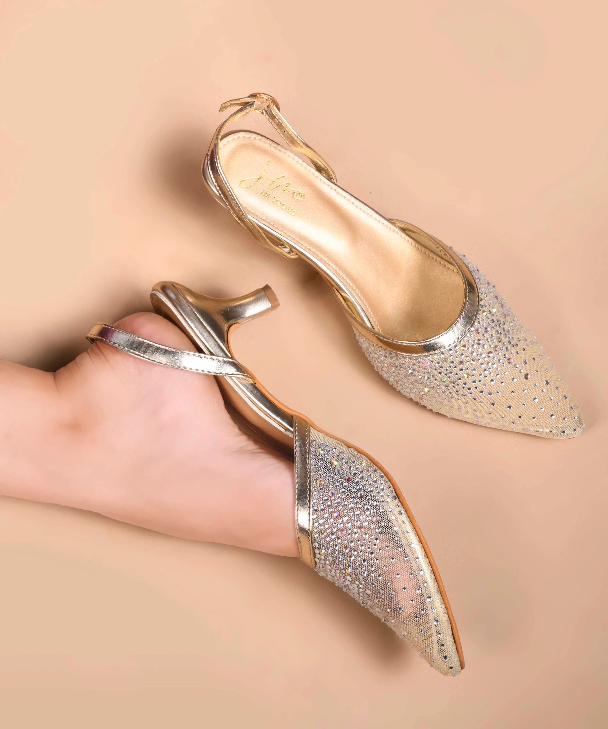Slingback Heels with Mesh Detailing and Pointed Toe