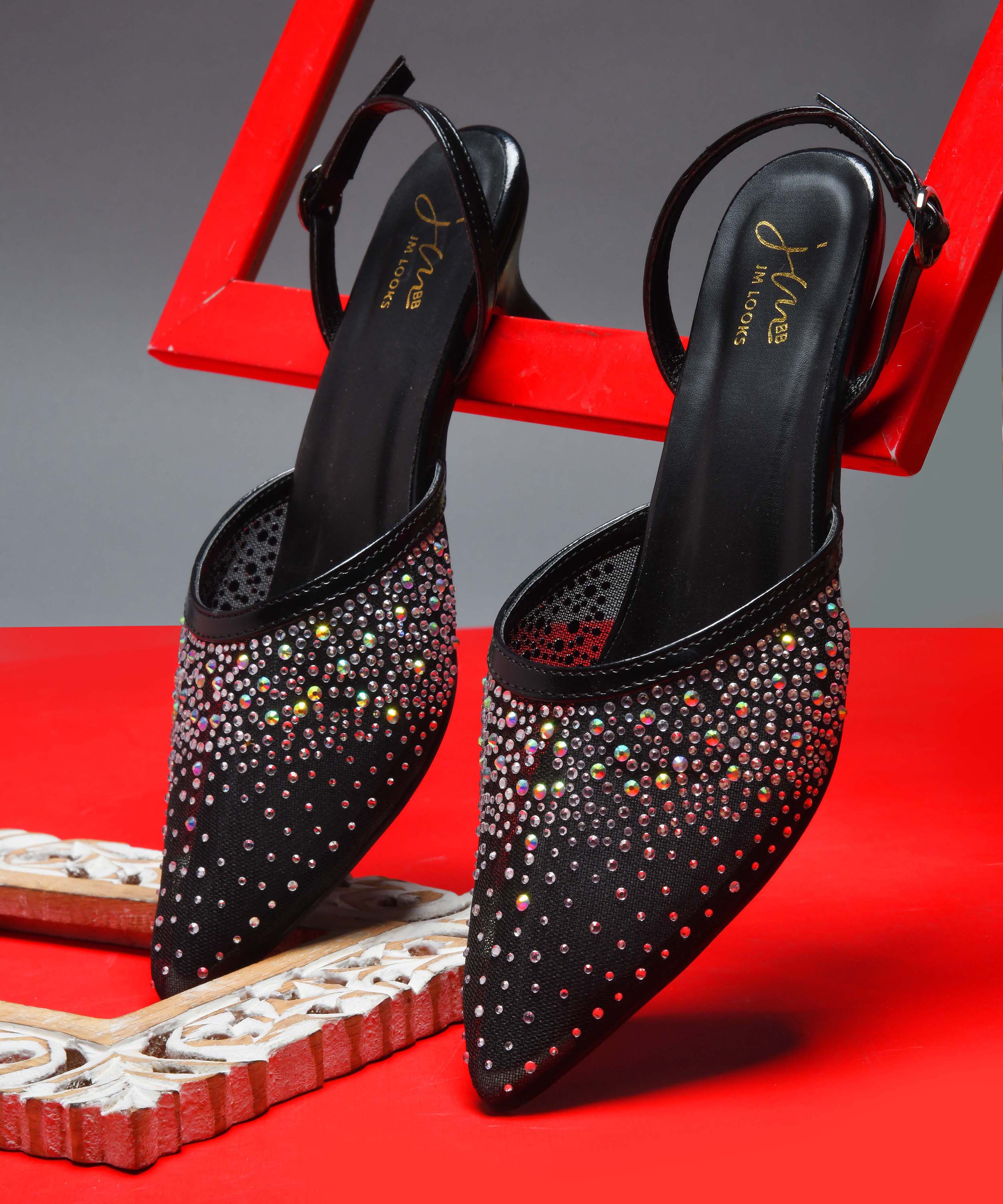 Slingback Heels with Mesh Detailing and Pointed Toe - Image 3