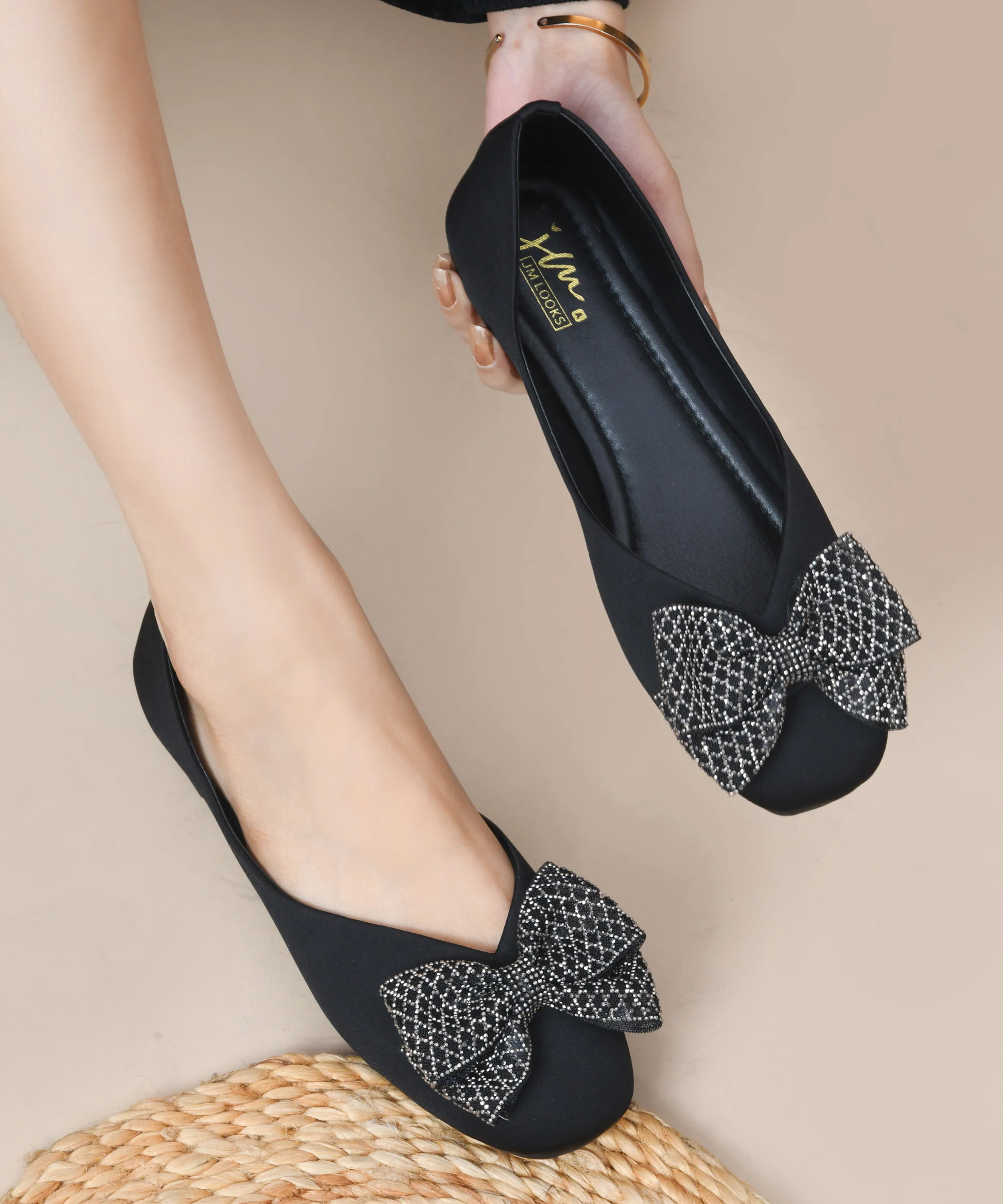 Slip-On Ballerina Flats with Decorative Bow & Soft Footbed