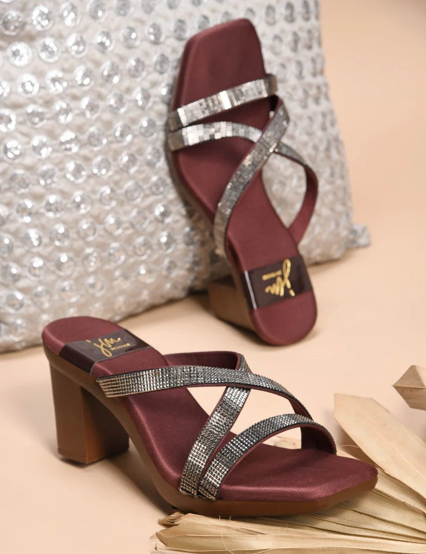 Jm Looks Shimmer Strap Block Heels for Women