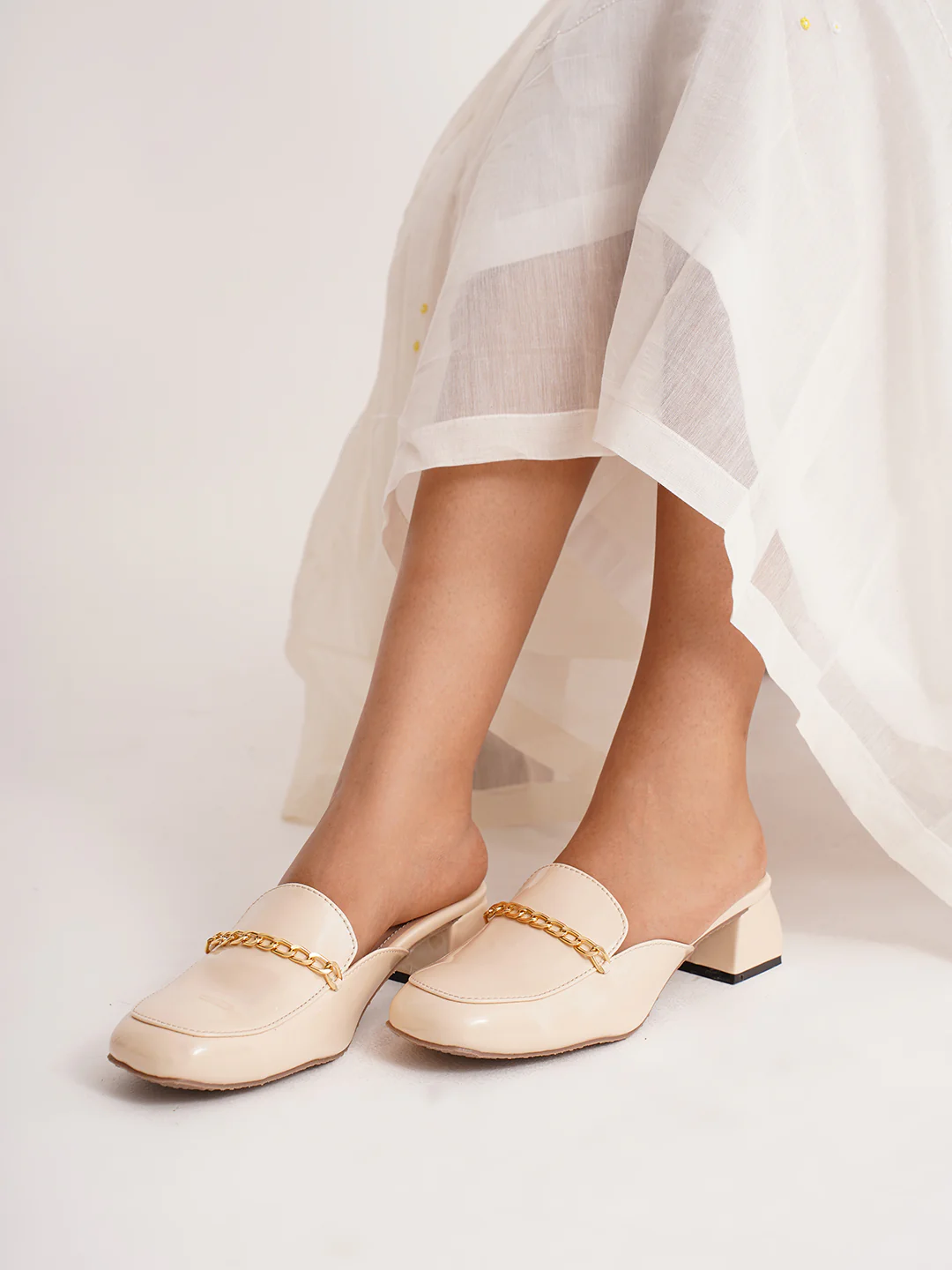 Slip-On Loafers with Chunky Heel and Chain Accent