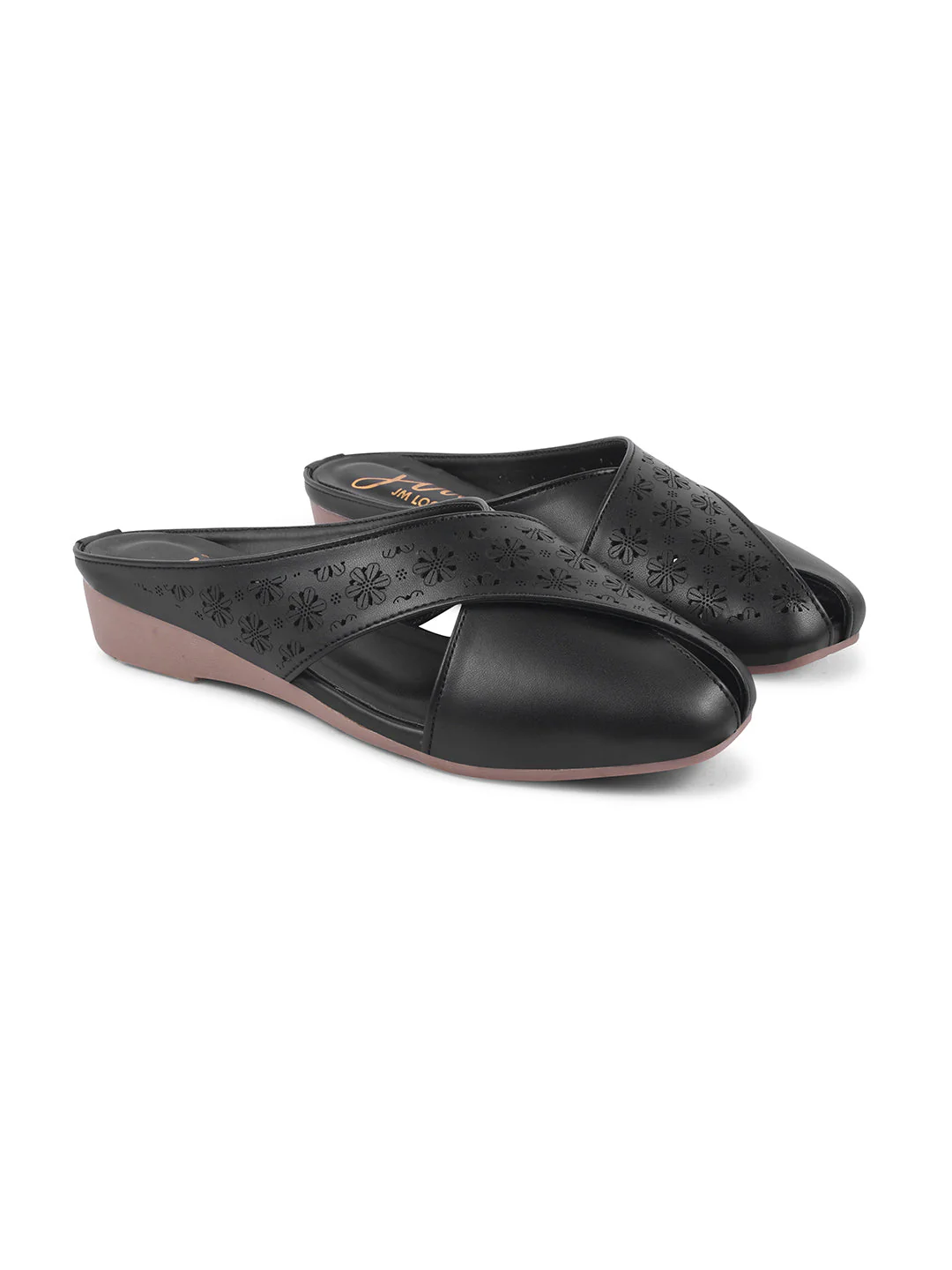 JM Looks Women's Laser-Cut Cross Strap Mules - Image 5