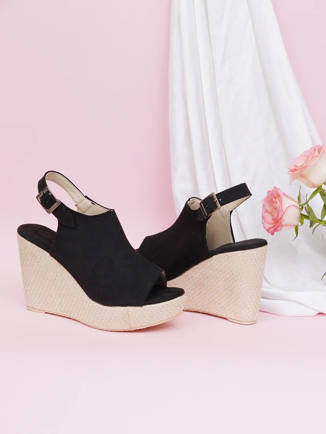 Slip-On Style Wedge Sandals with Buckle Closure and Comfort Fit