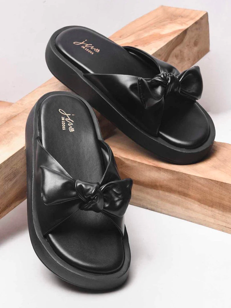 JM Looks Women's Bow Detail Platform Slides