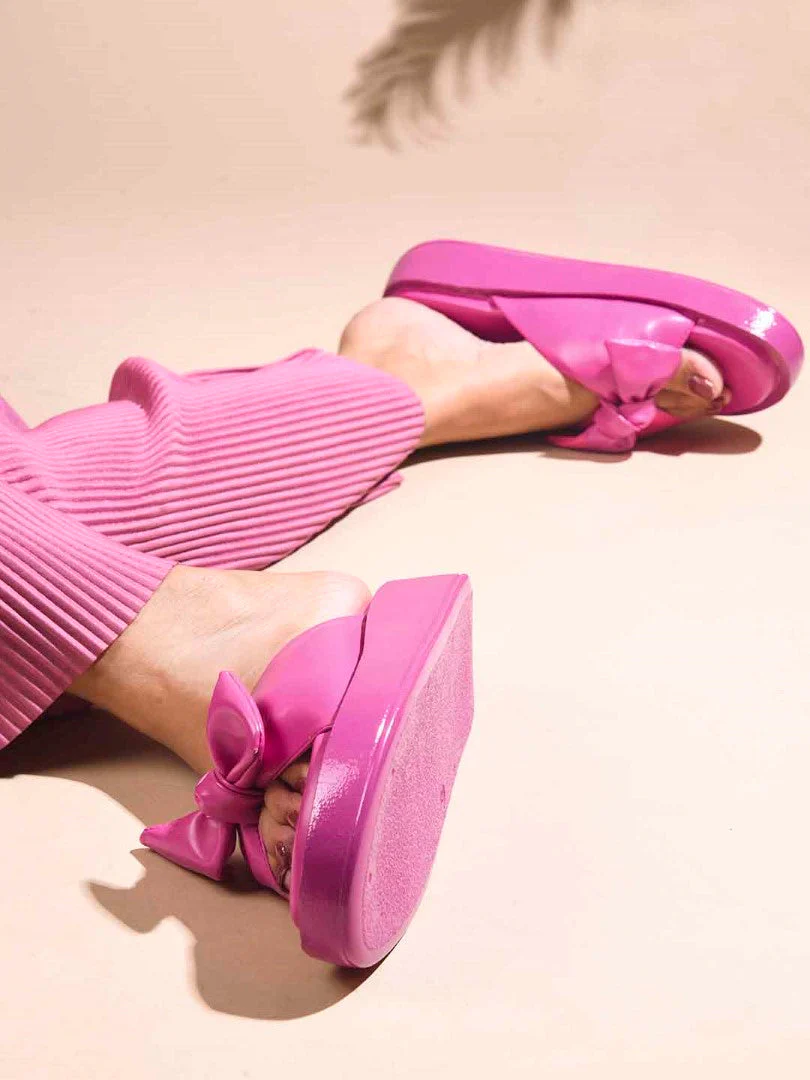 JM Looks Women's Bow Detail Platform Slides - Image 14