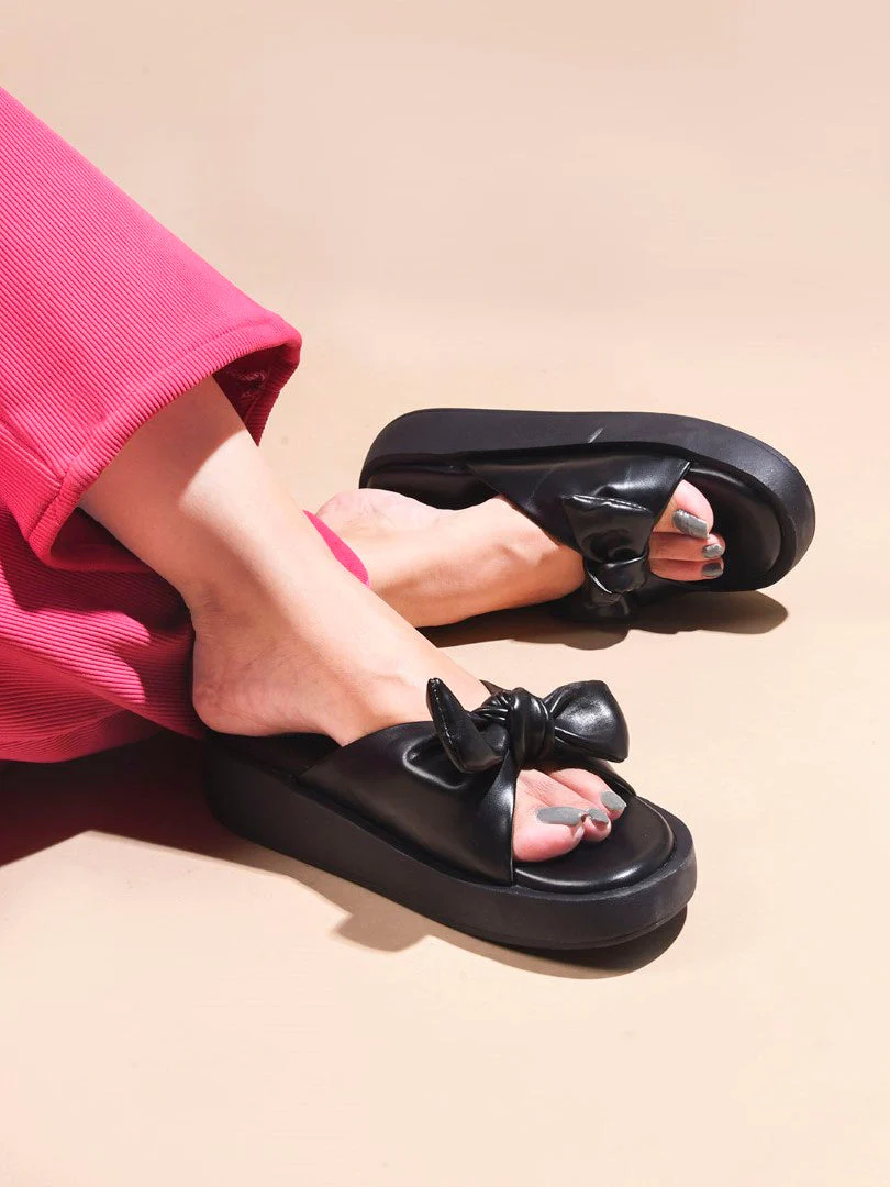 JM Looks Women's Bow Detail Platform Slides - Image 3