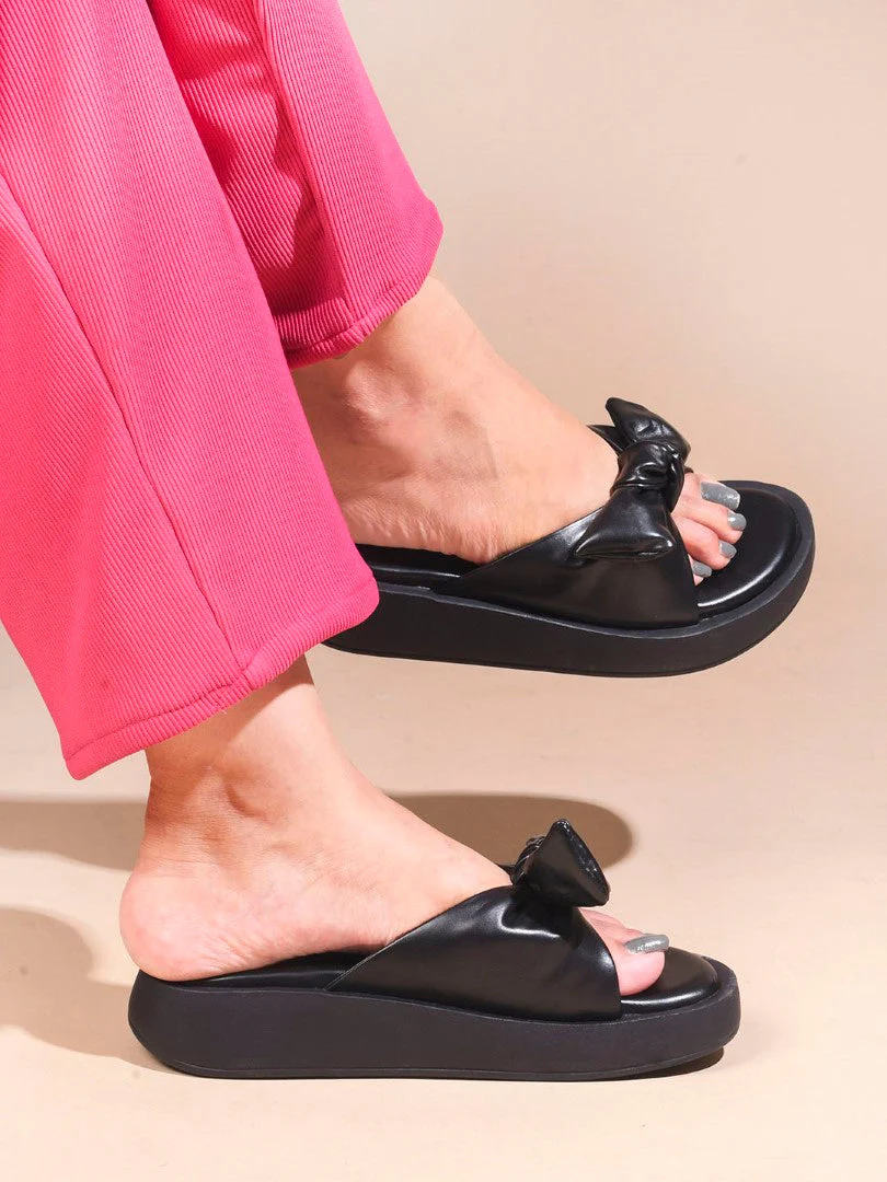JM Looks Women's Bow Detail Platform Slides - Image 4