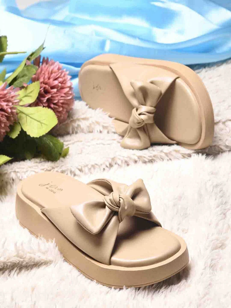 JM Looks Women's Bow Detail Platform Slides - Image 7