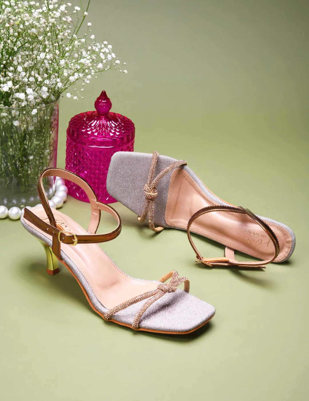 Sparkle Knotted Strap Kitten Heel Sandals