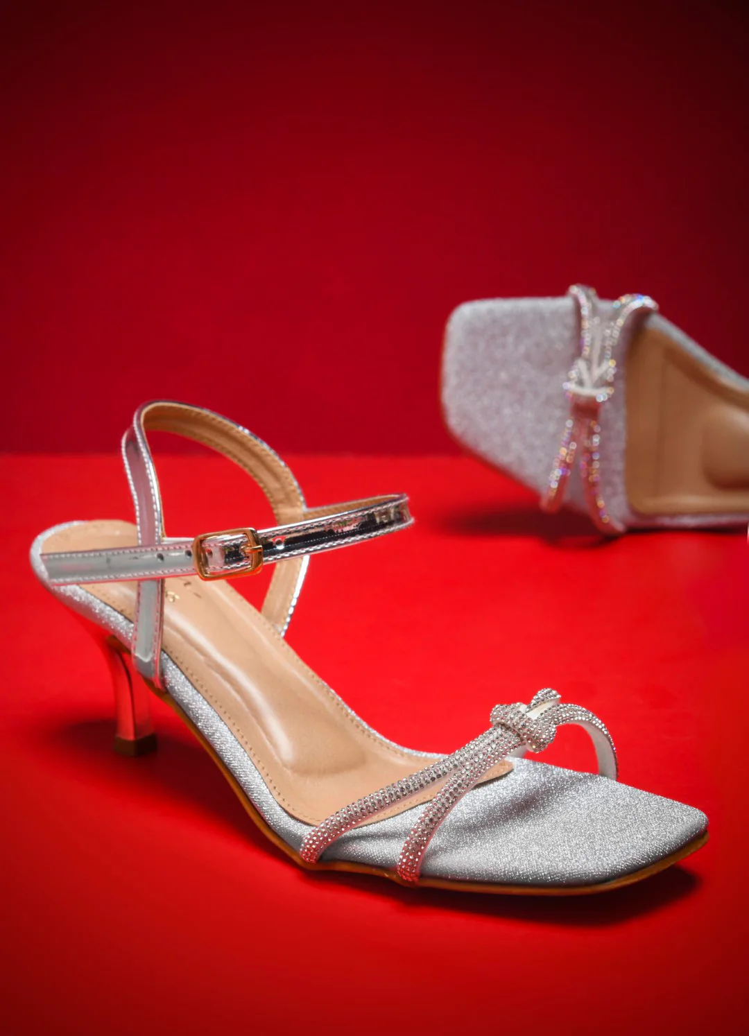 Sparkle Knotted Strap Kitten Heel Sandals - Image 16